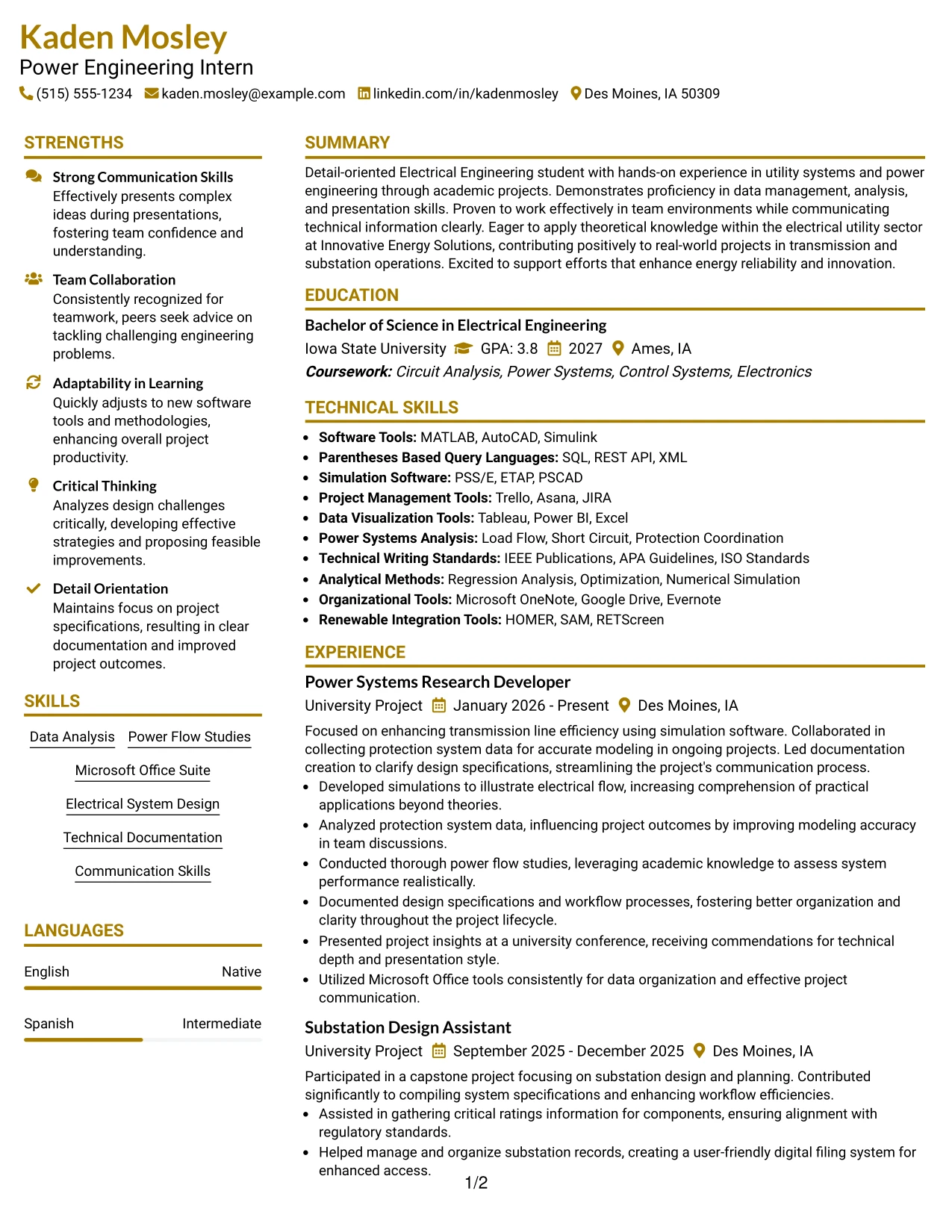 Resume Example Page 1