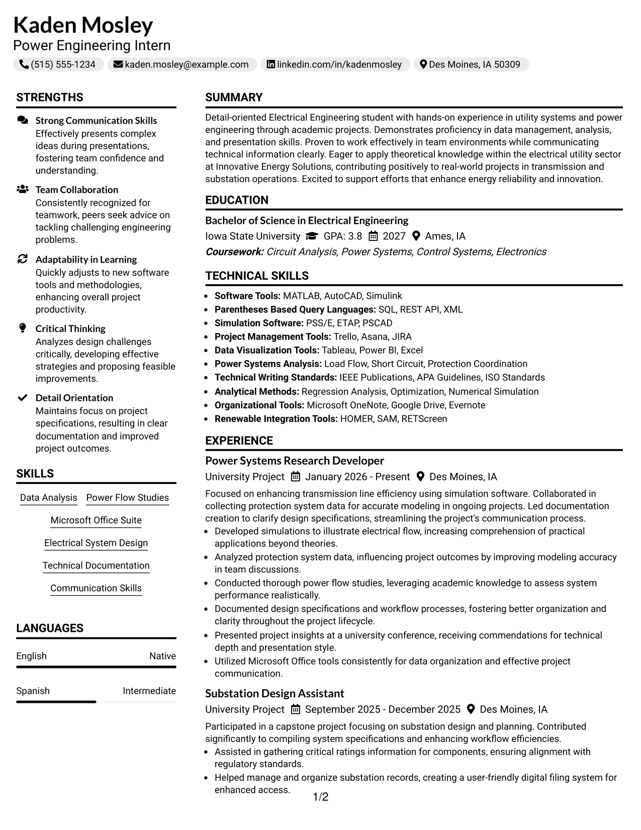 Resume Example Page 1