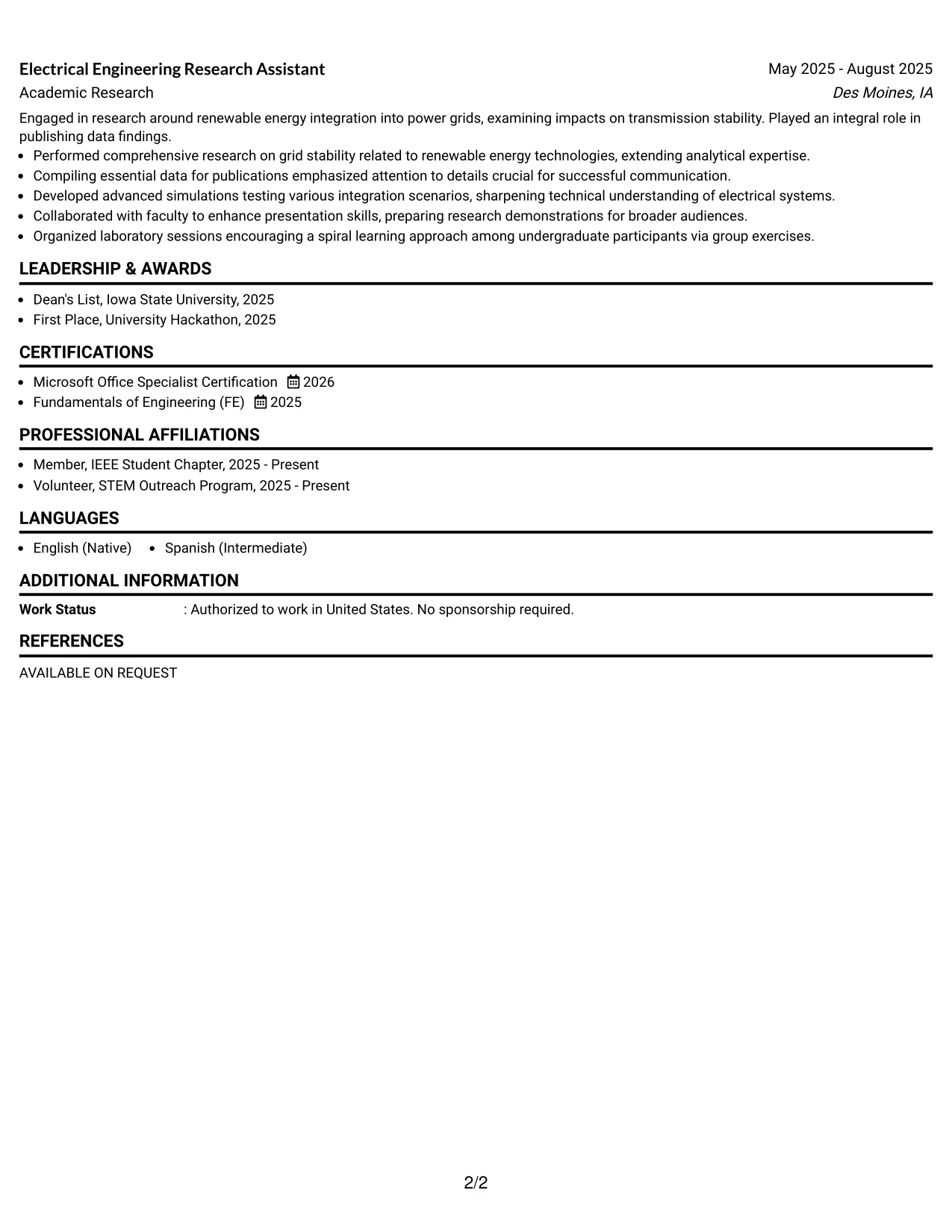 Resume Example Page 2