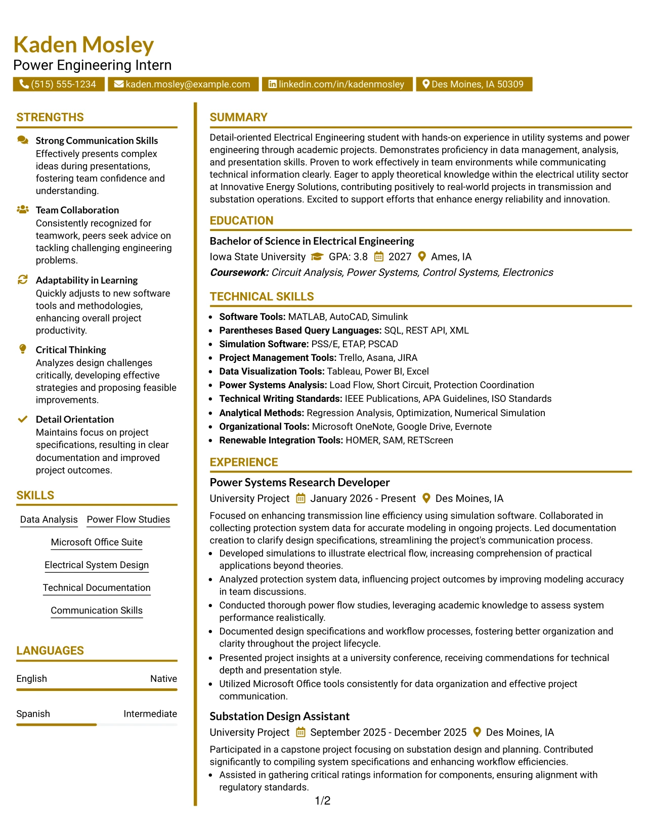 Resume Example Page 1