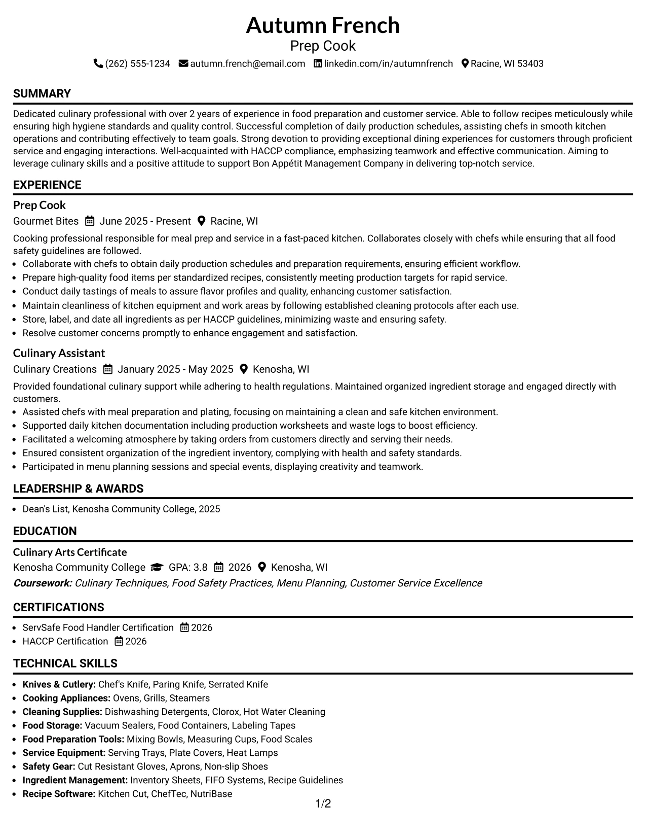 Resume Example Page 1