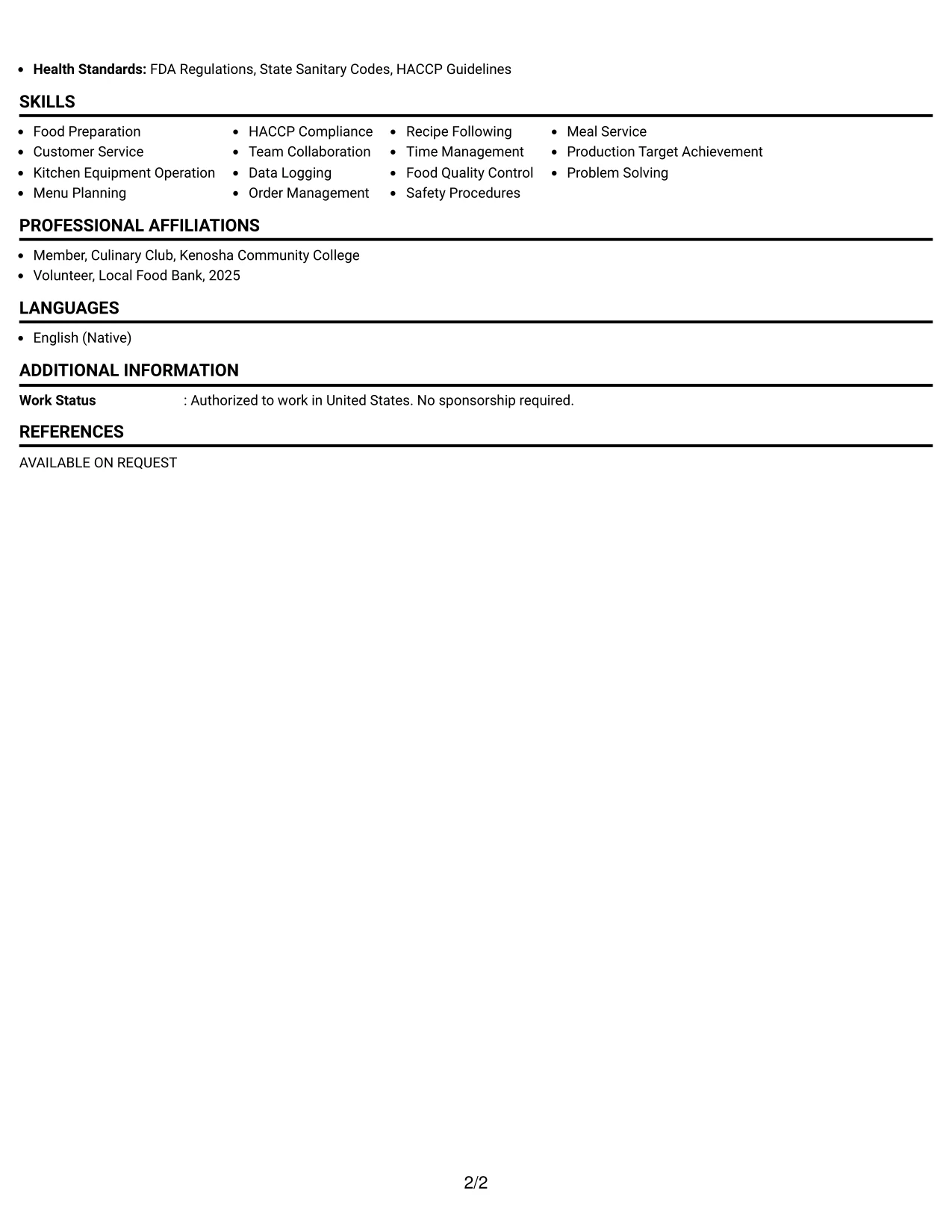 Resume Example Page 2