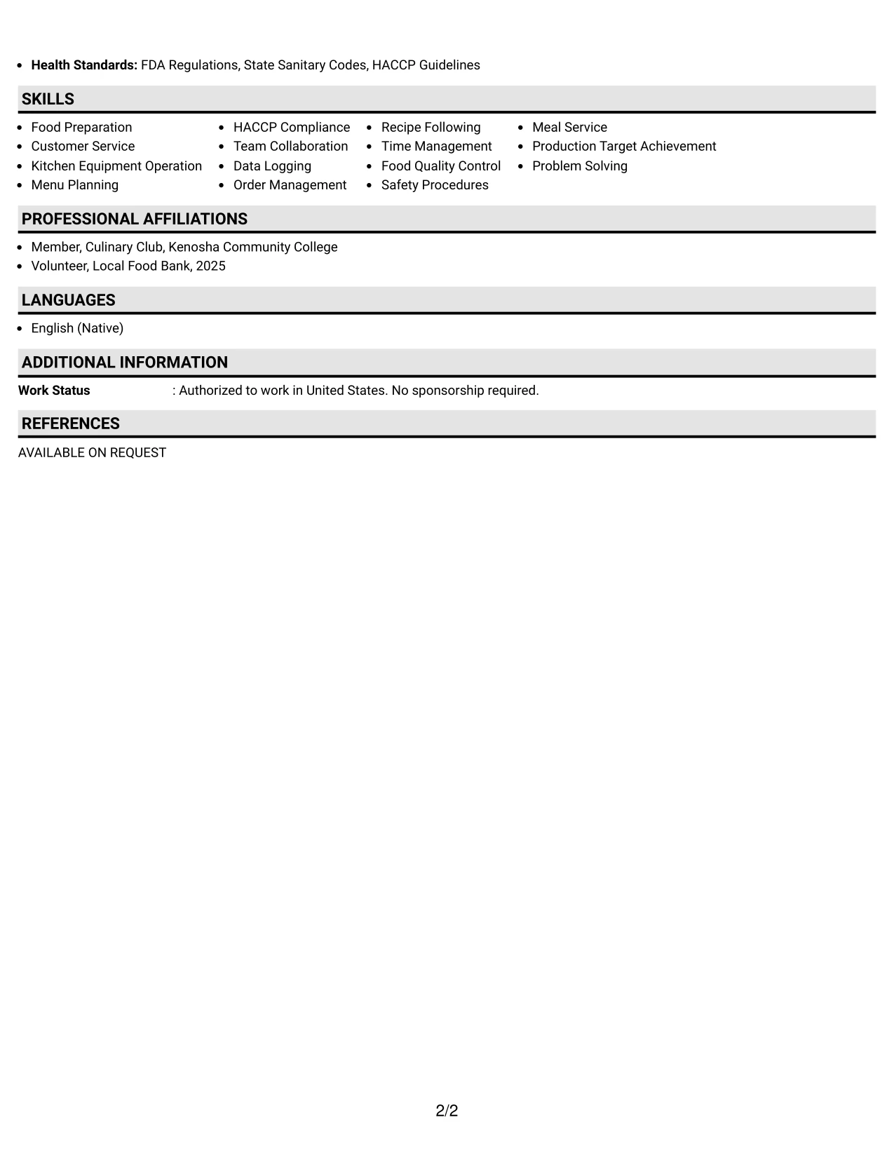 Resume Example Page 2
