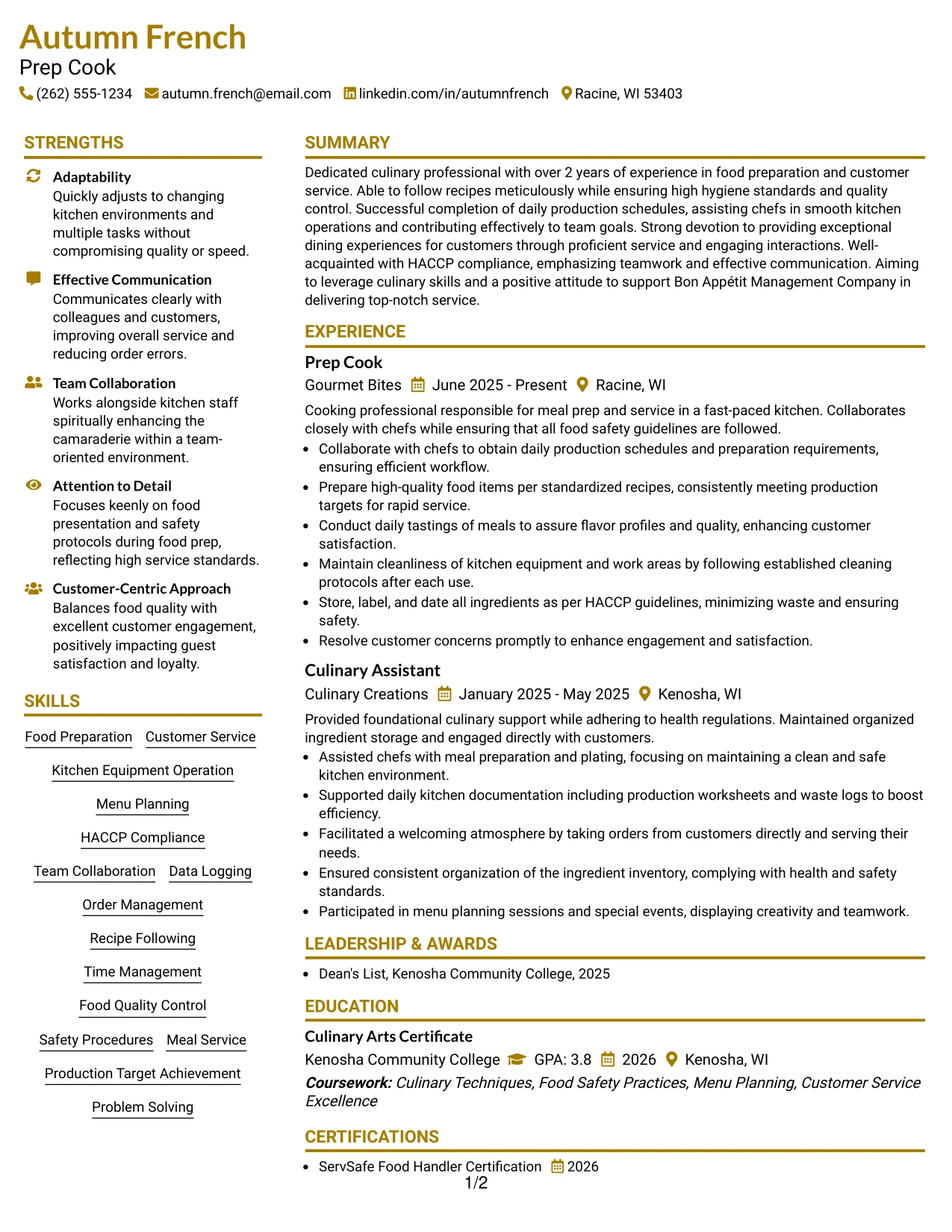 Resume Example Page 1