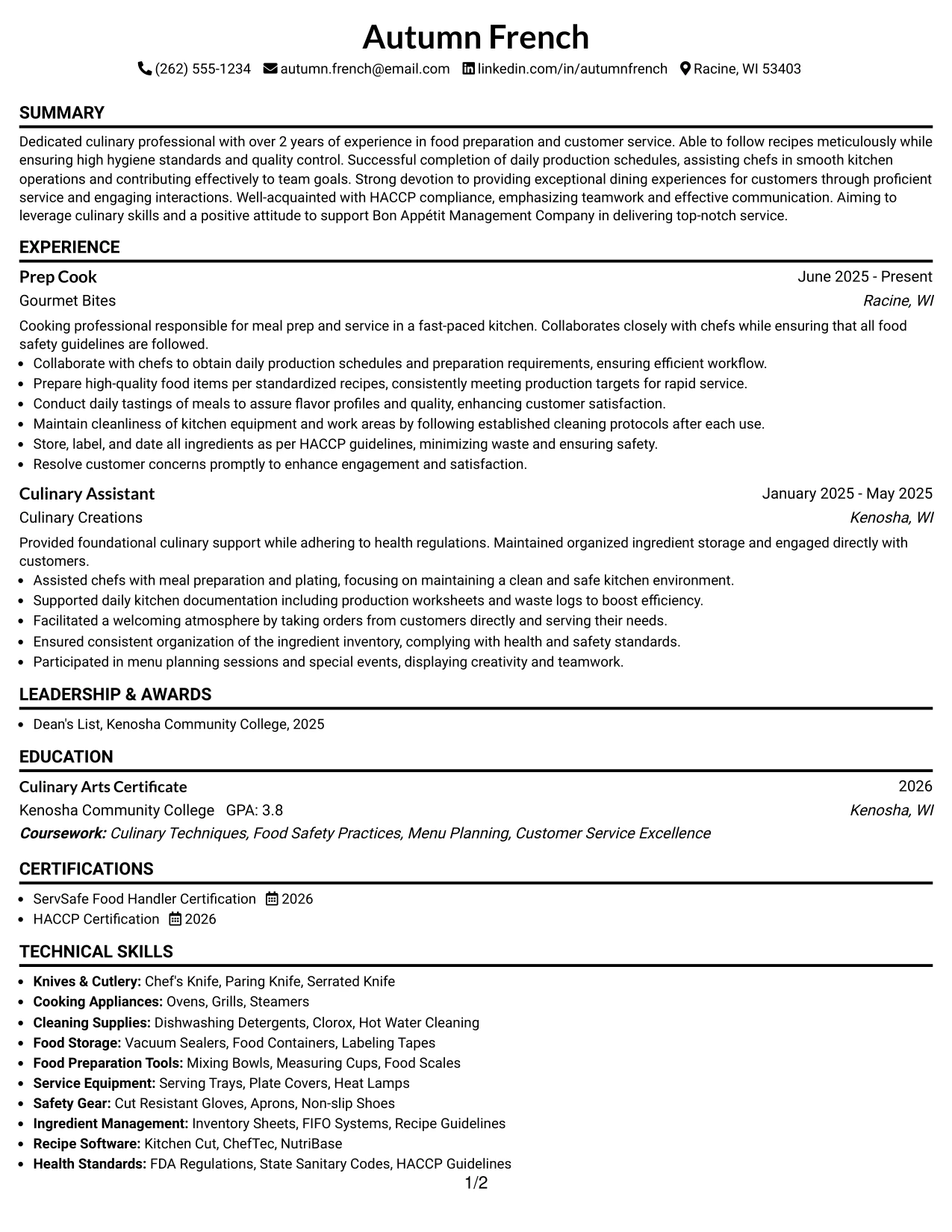 Resume Example Page 1