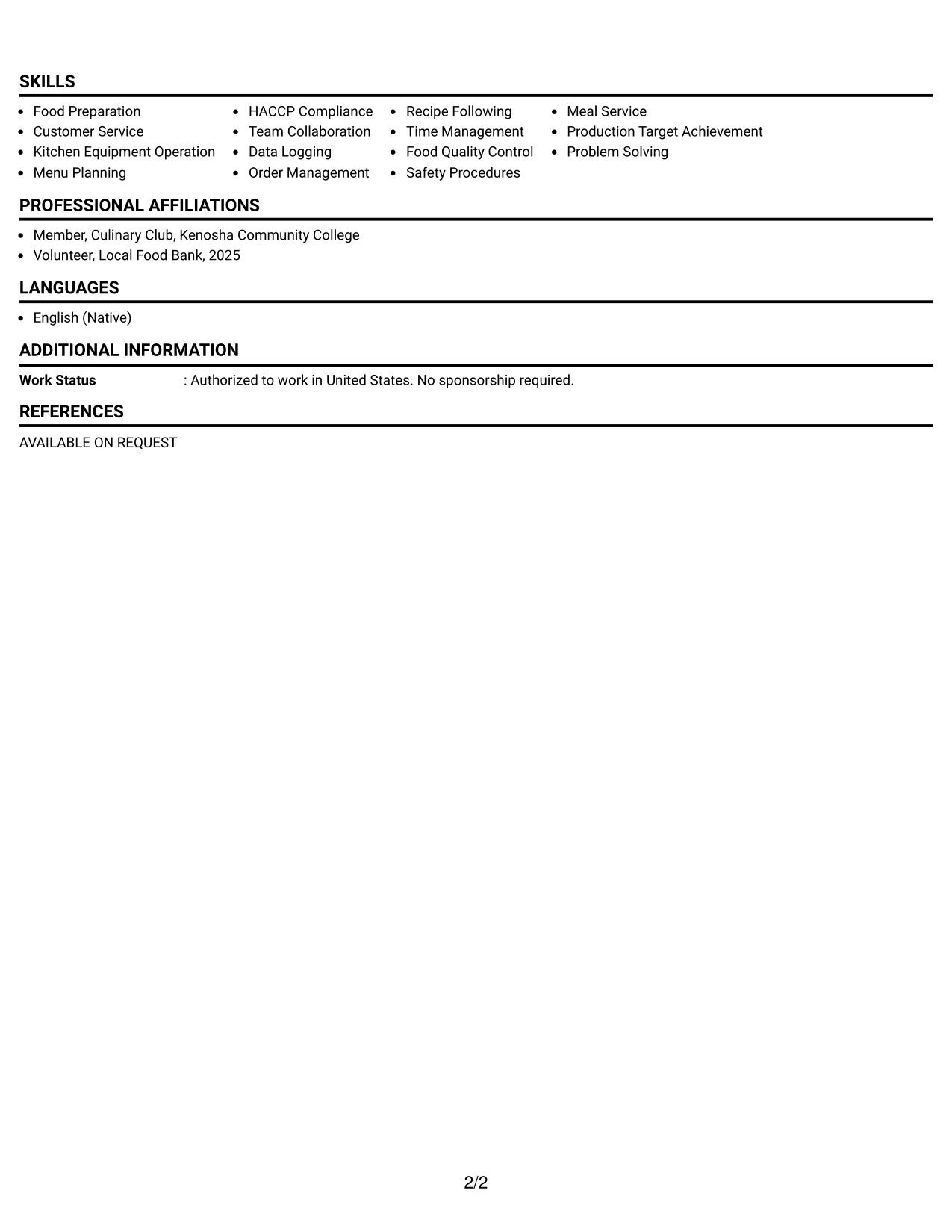 Resume Example Page 2