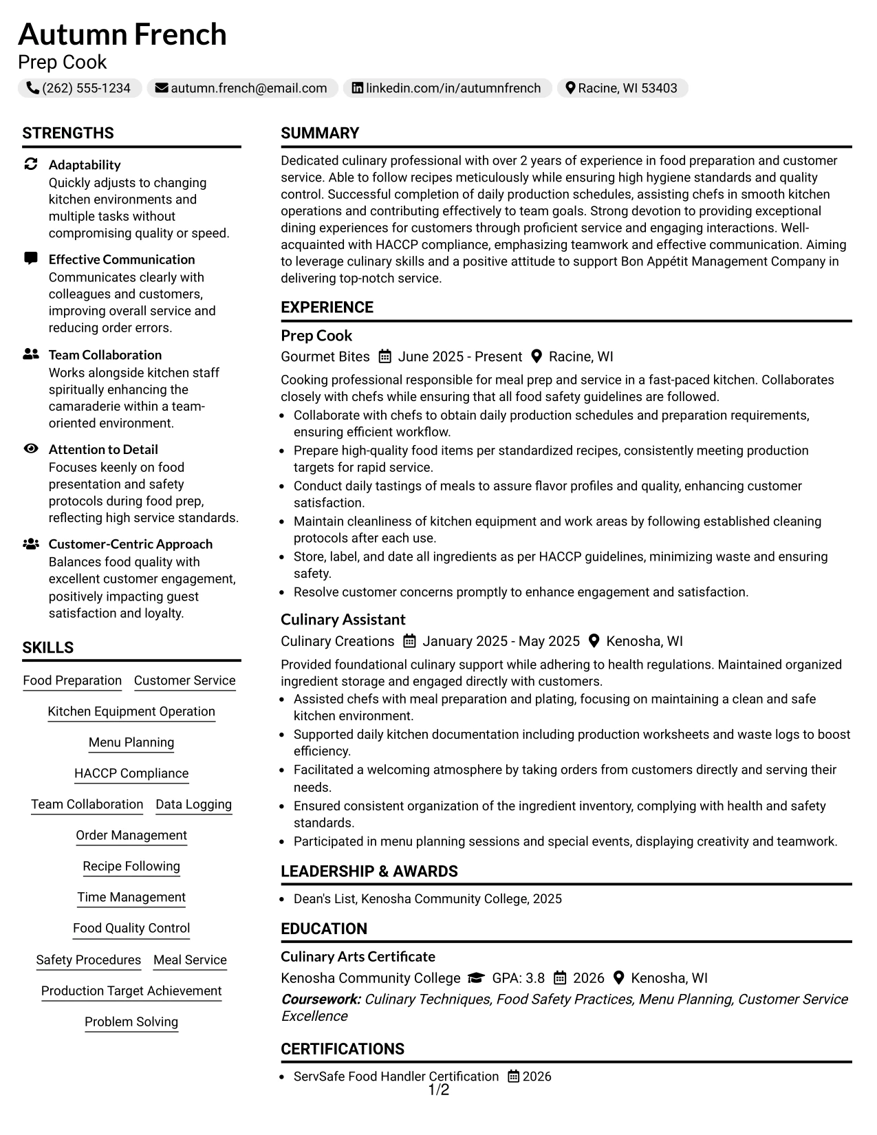 Resume Example Page 1