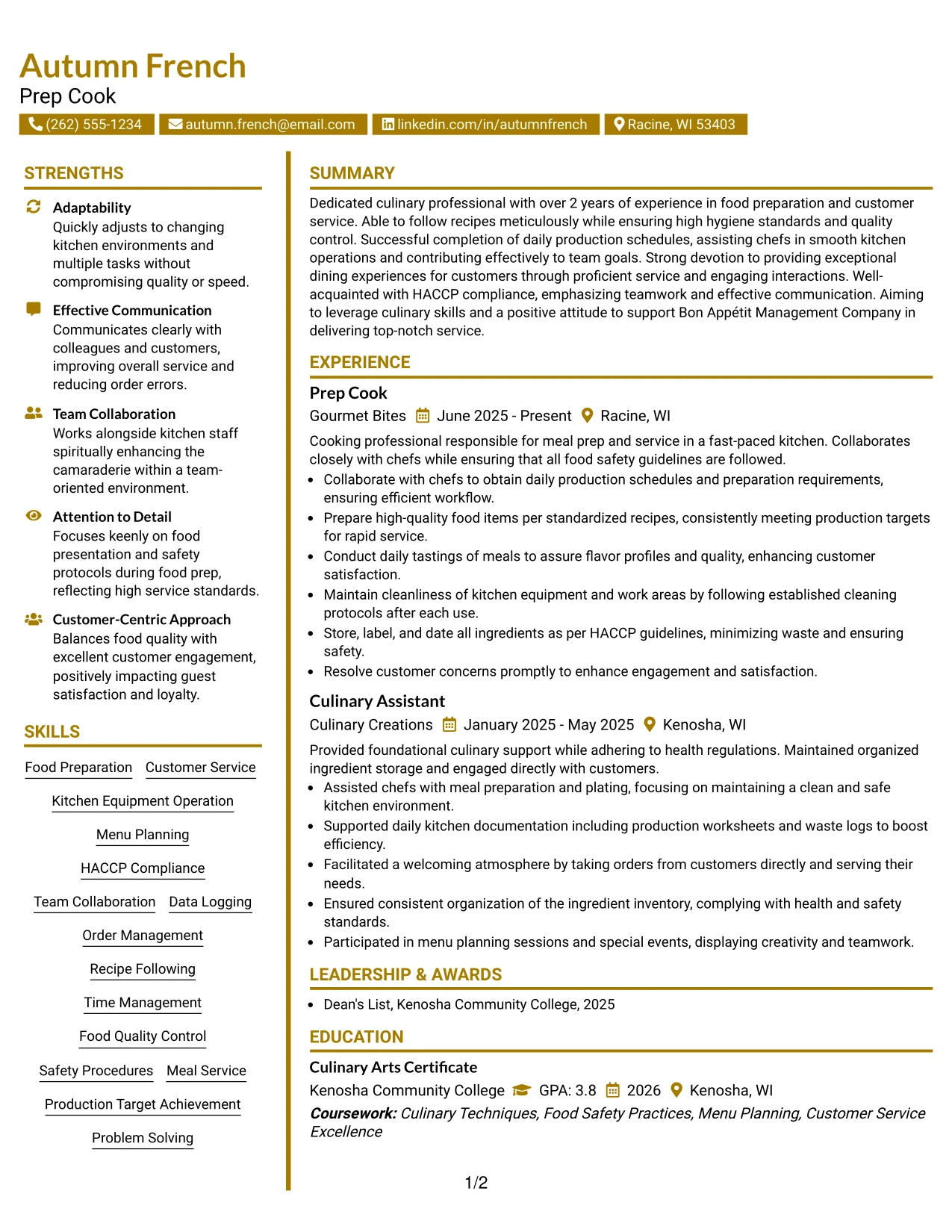 Resume Example Page 1