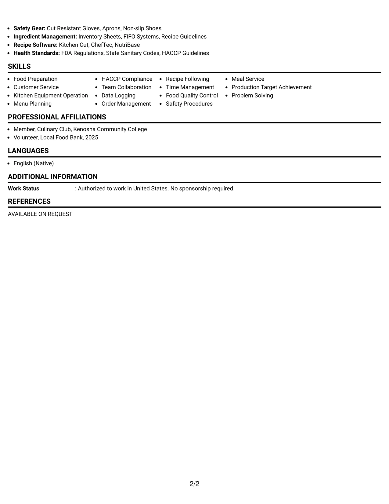 Resume Example Page 2