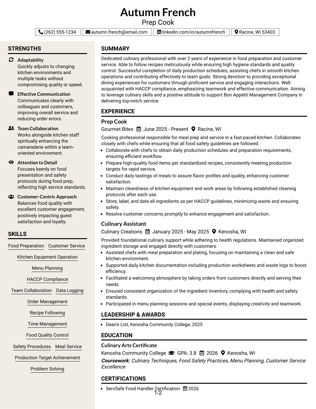 Resume Example Page 1