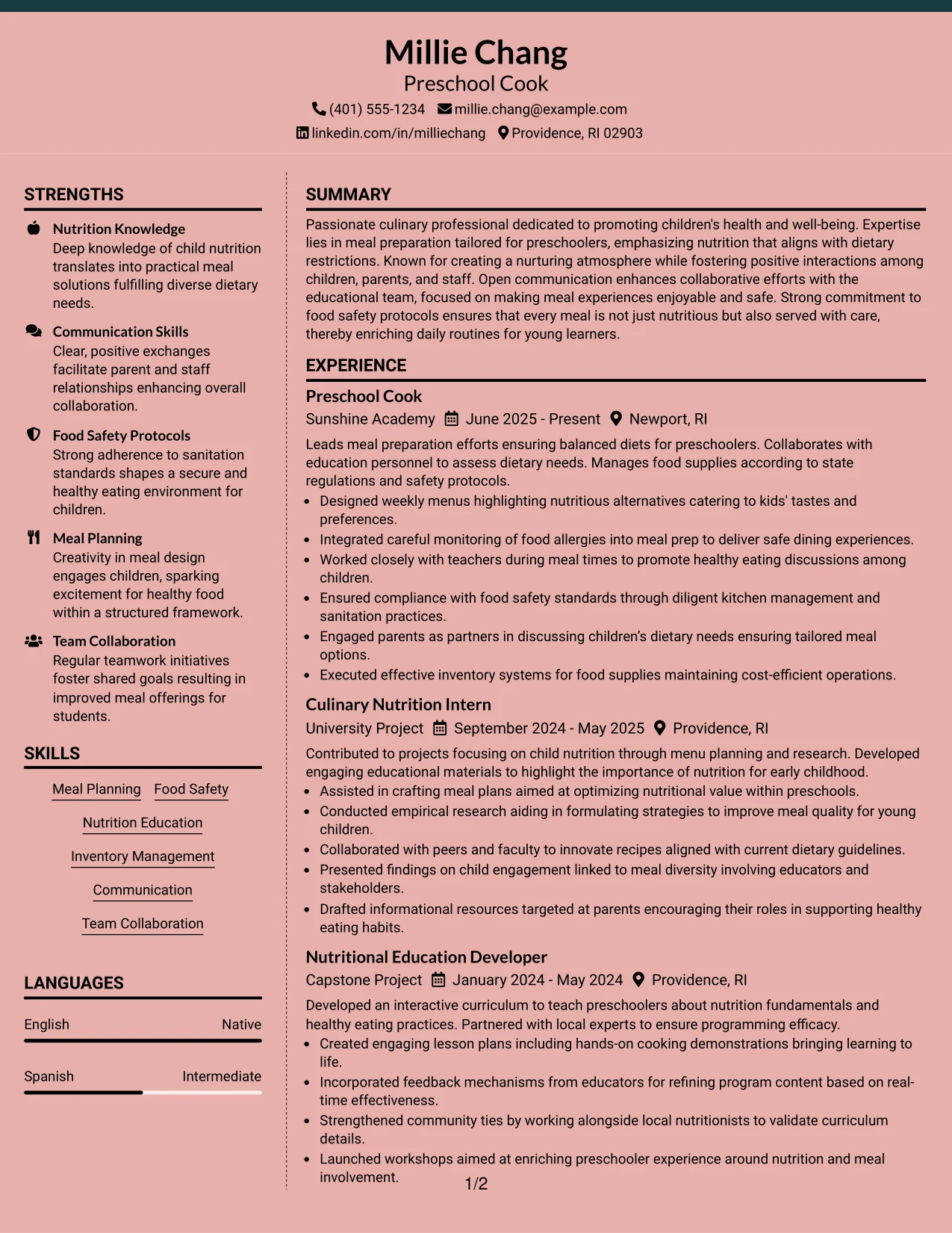 Resume Example Page 1