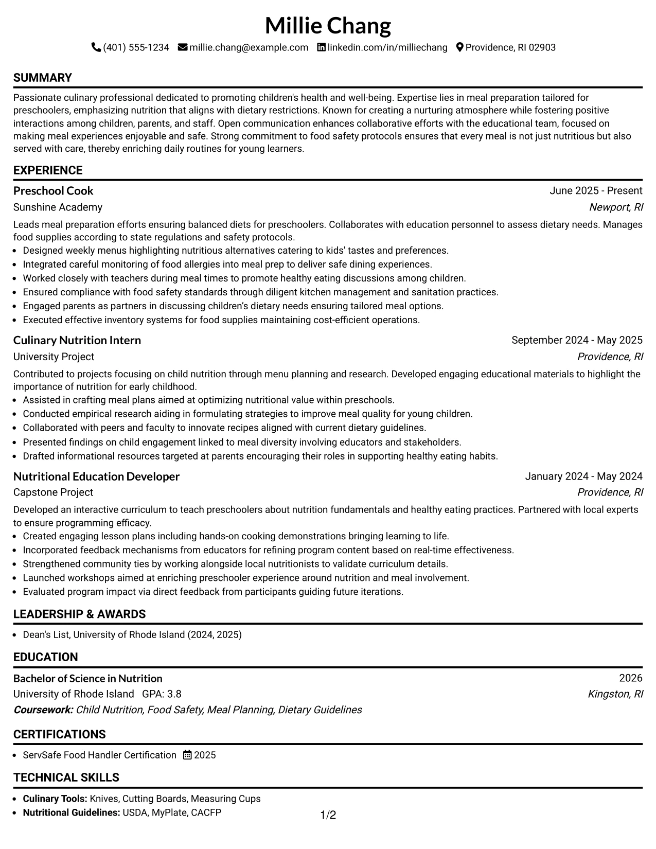Resume Example Page 1