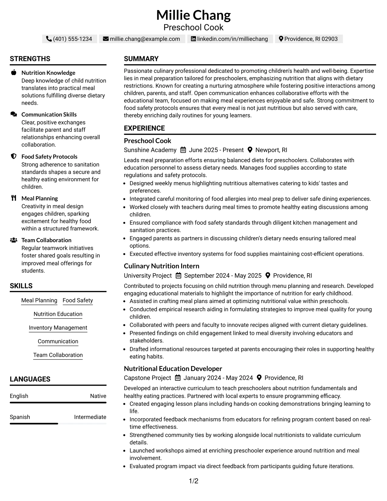 Resume Example Page 1
