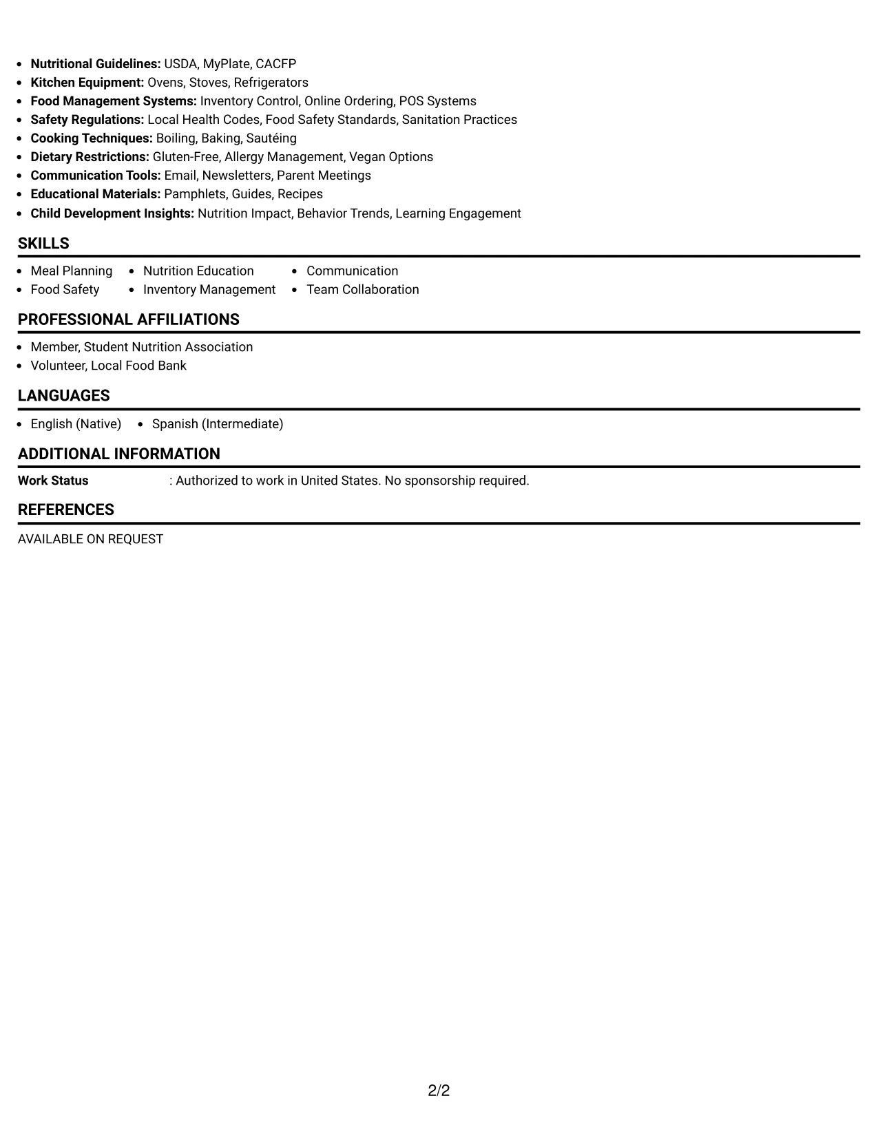 Resume Example Page 2