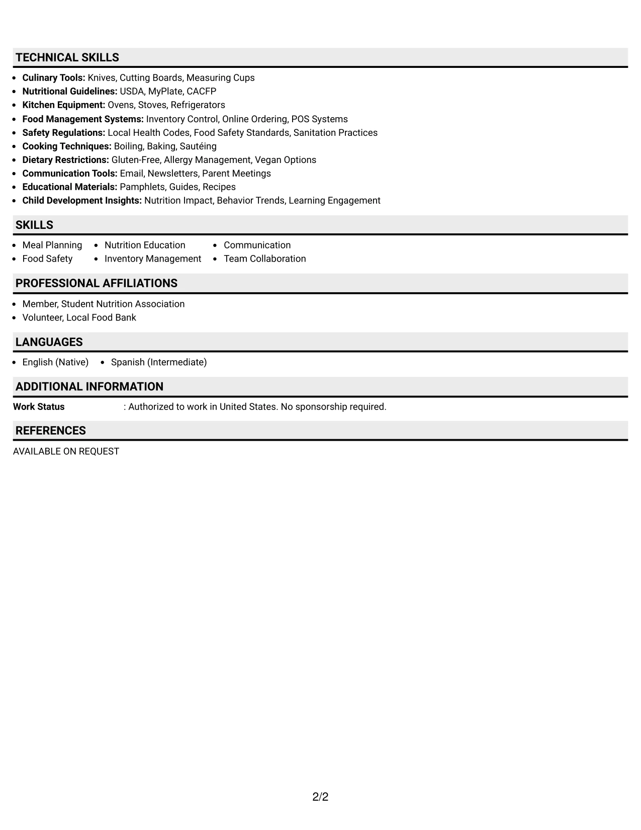 Resume Example Page 2
