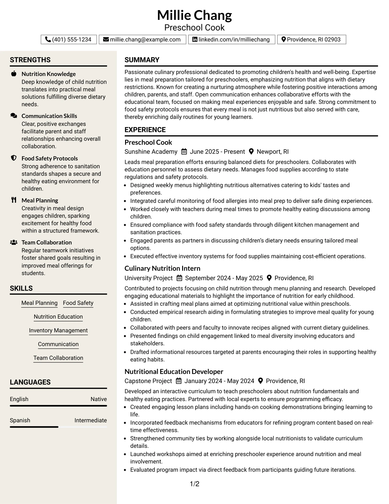 Resume Example Page 1