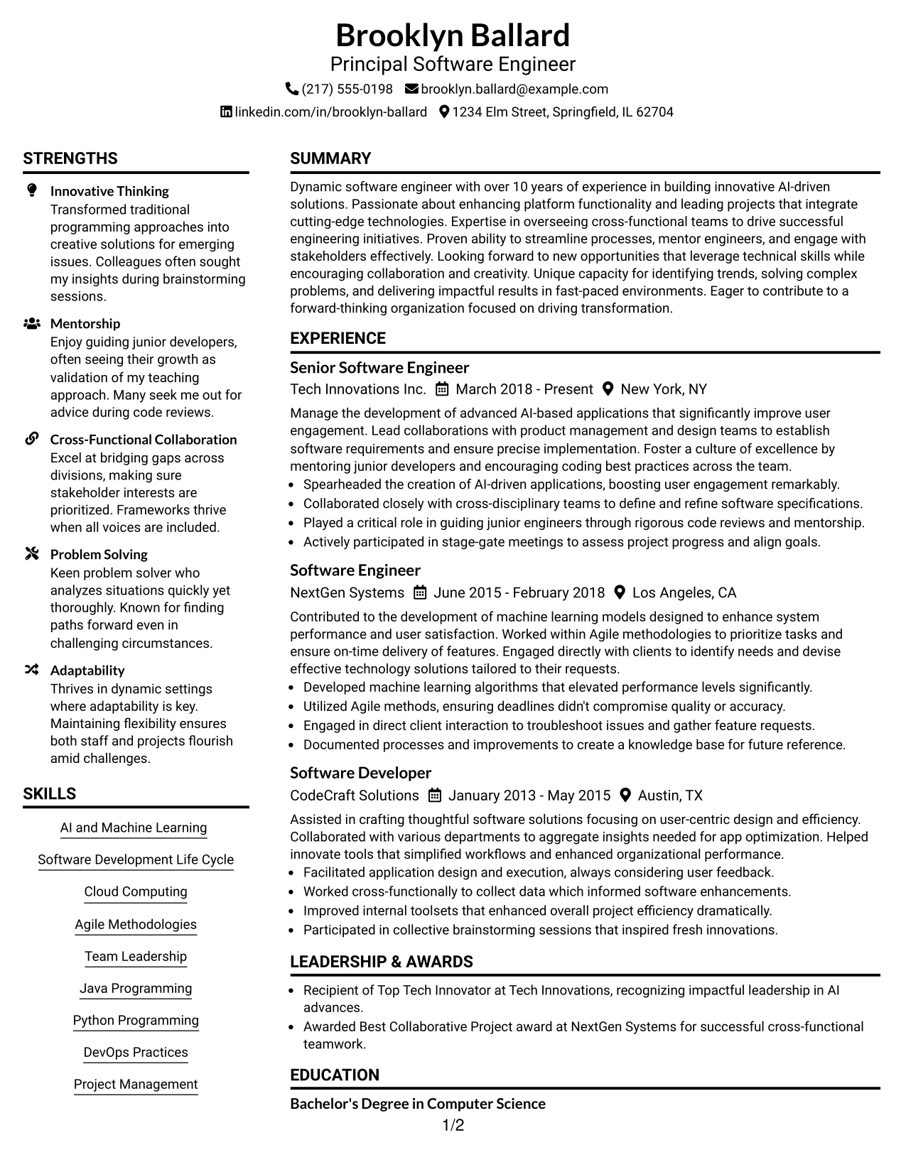 Resume Example Page 1