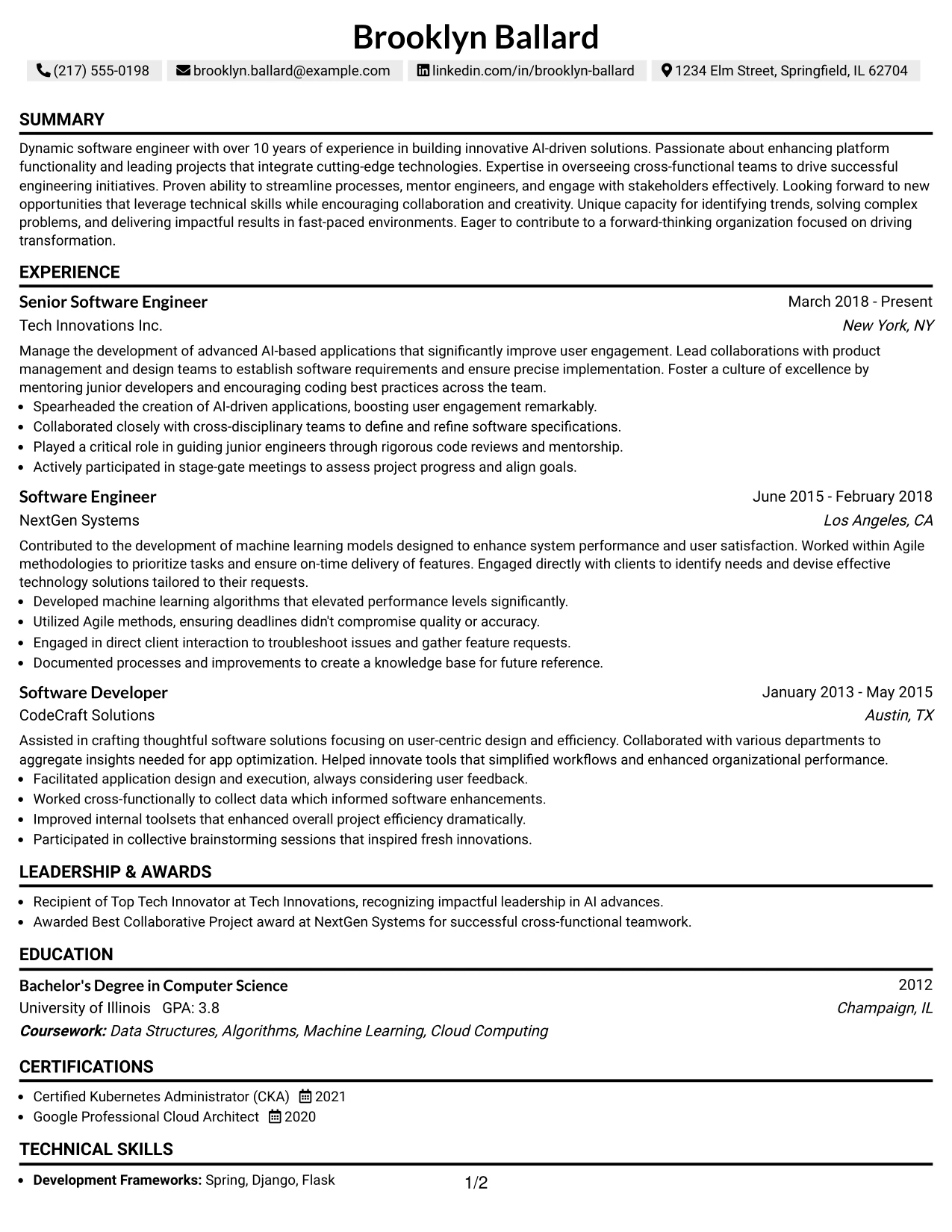 Resume Example Page 1