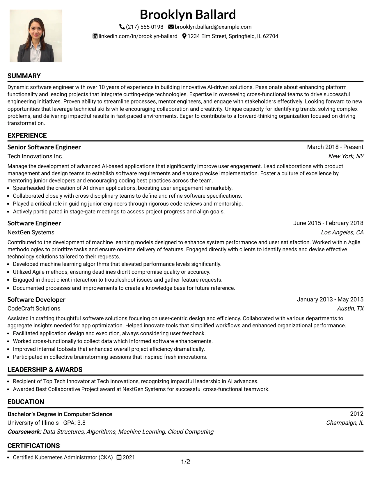Resume Example Page 1