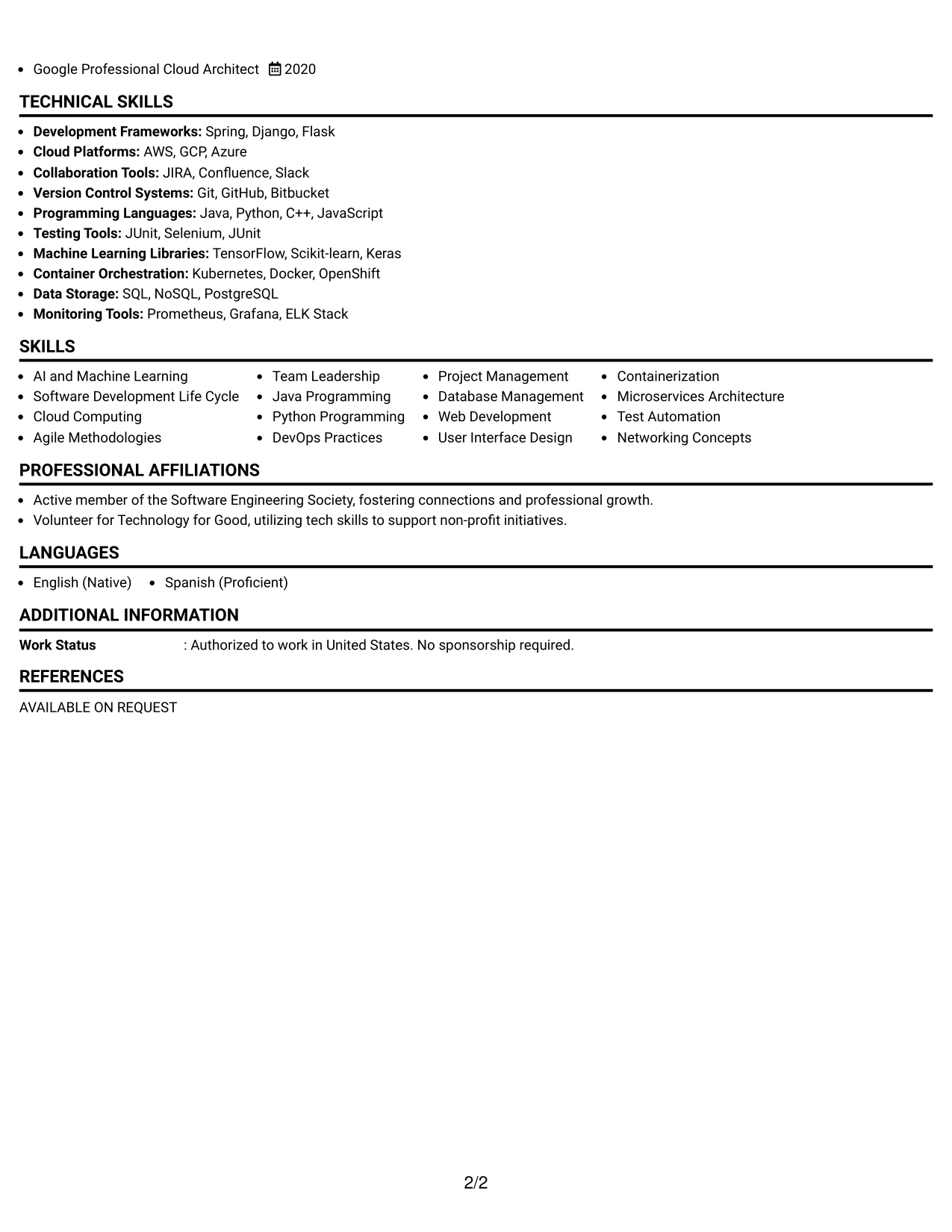 Resume Example Page 2
