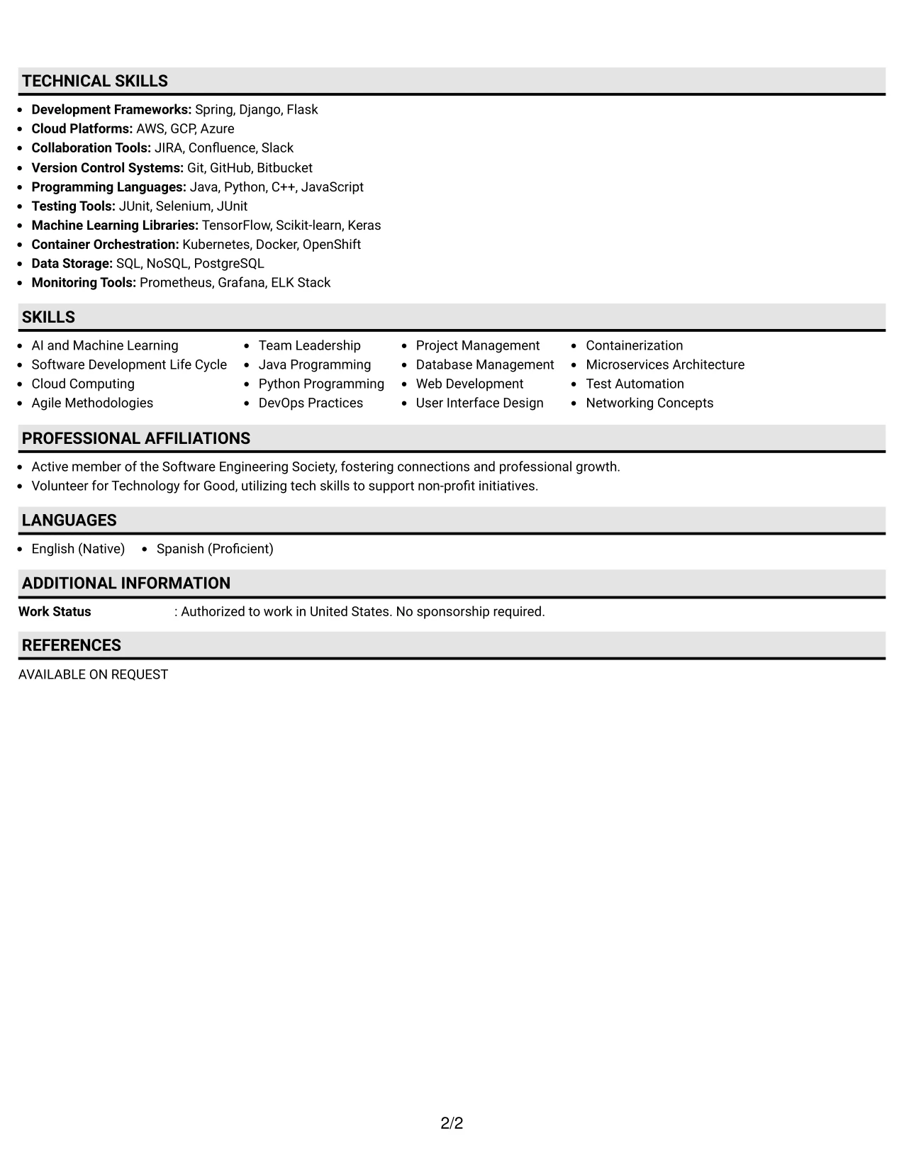 Resume Example Page 2