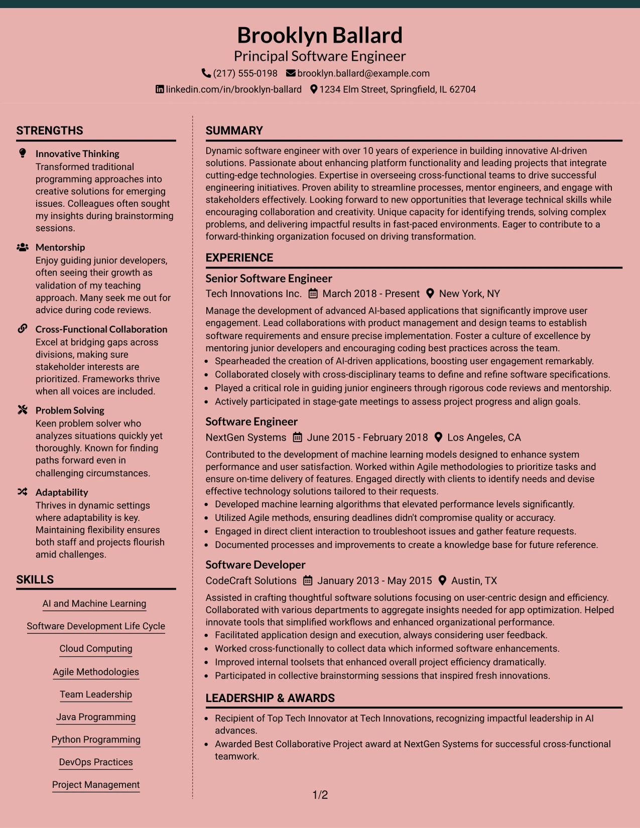 Resume Example Page 1