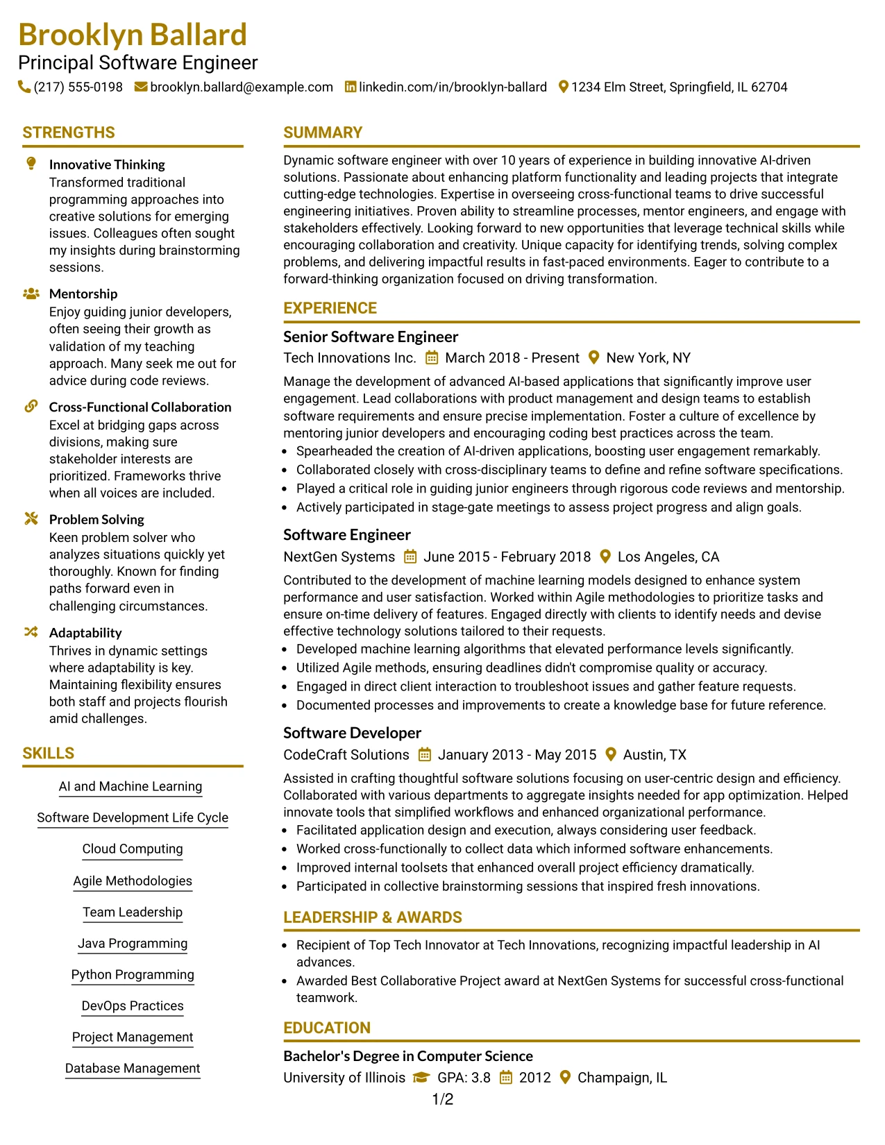 Resume Example Page 1