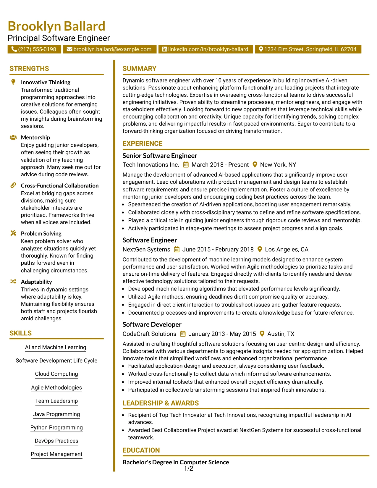 Resume Example Page 1