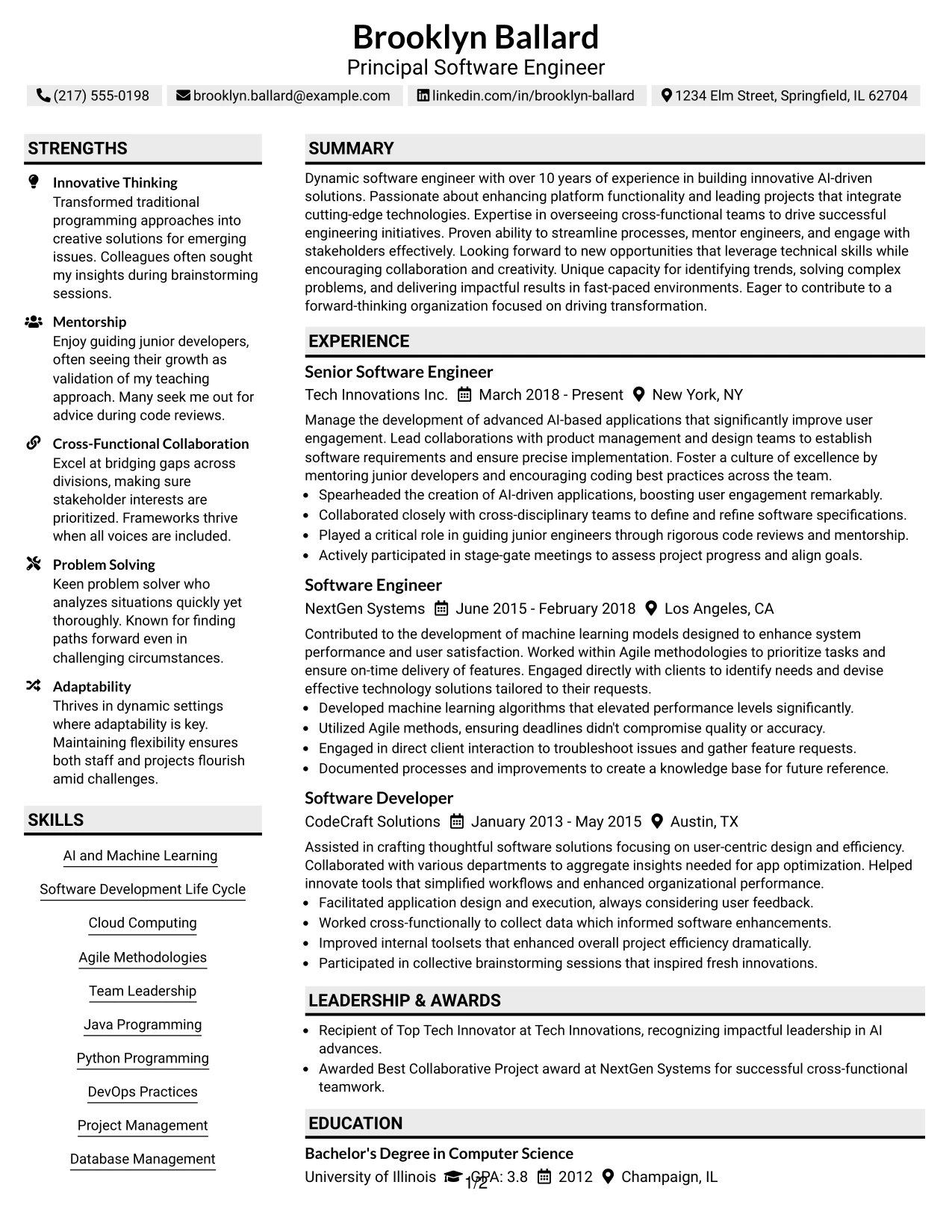 Resume Example Page 1