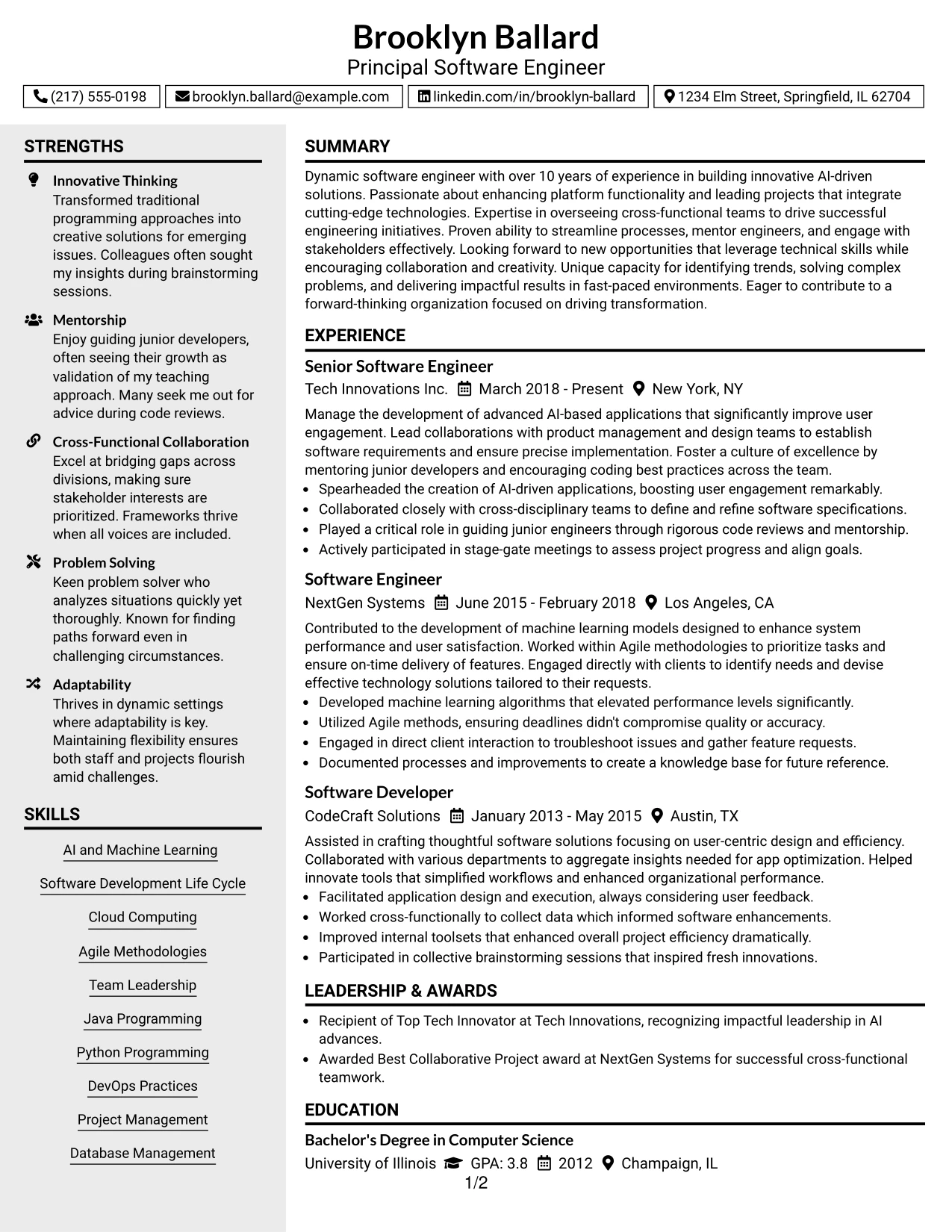 Resume Example Page 1