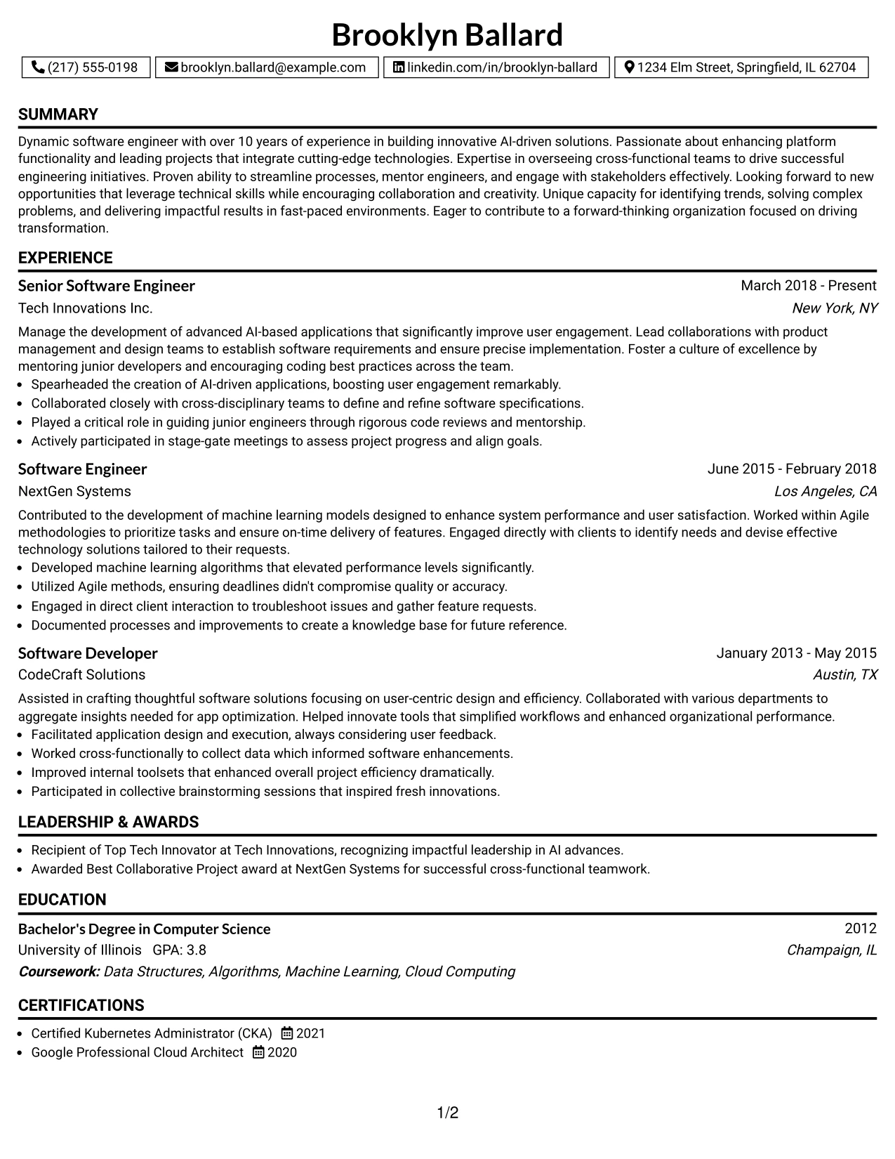 Resume Example Page 1
