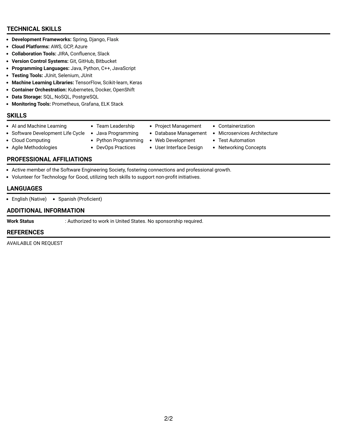Resume Example Page 2