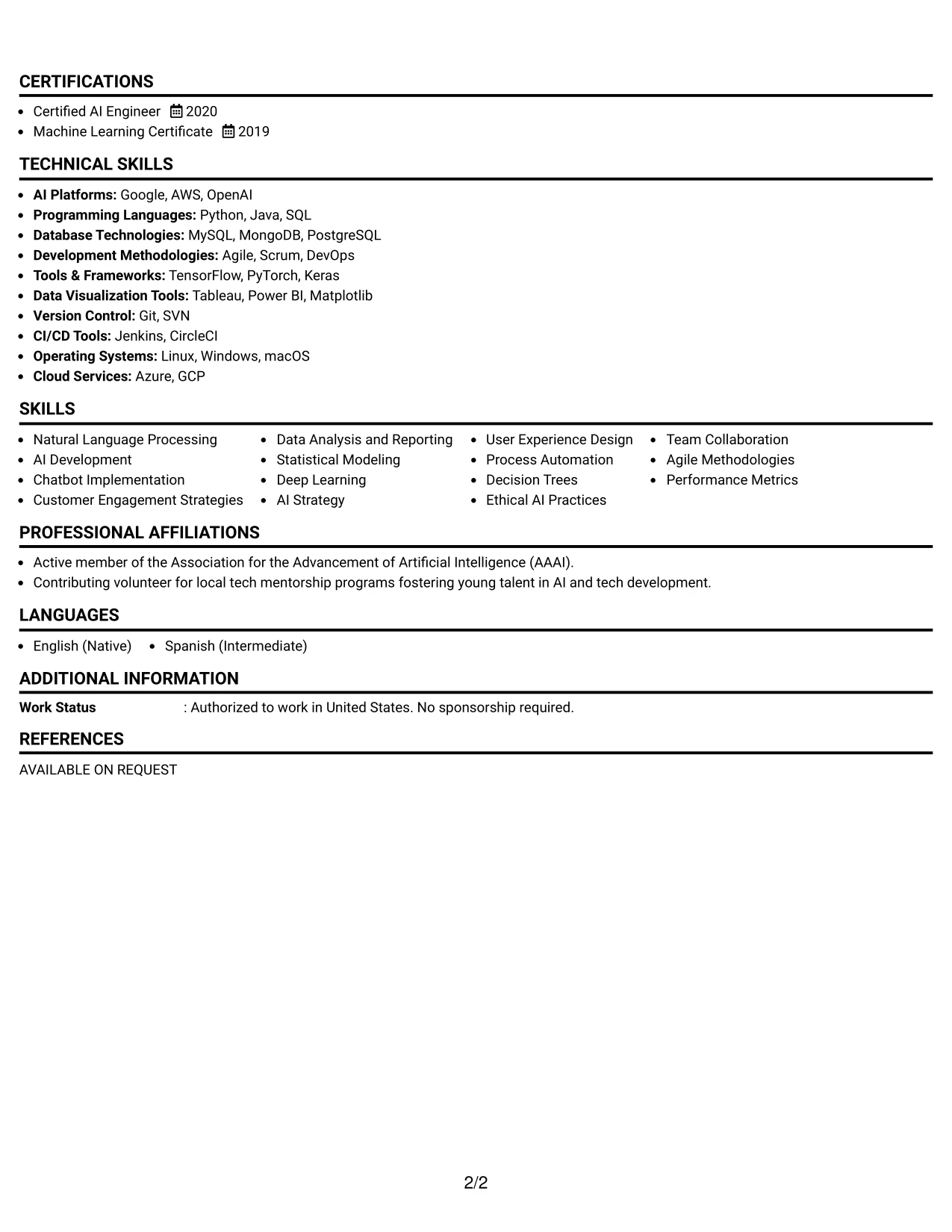 Resume Example Page 2