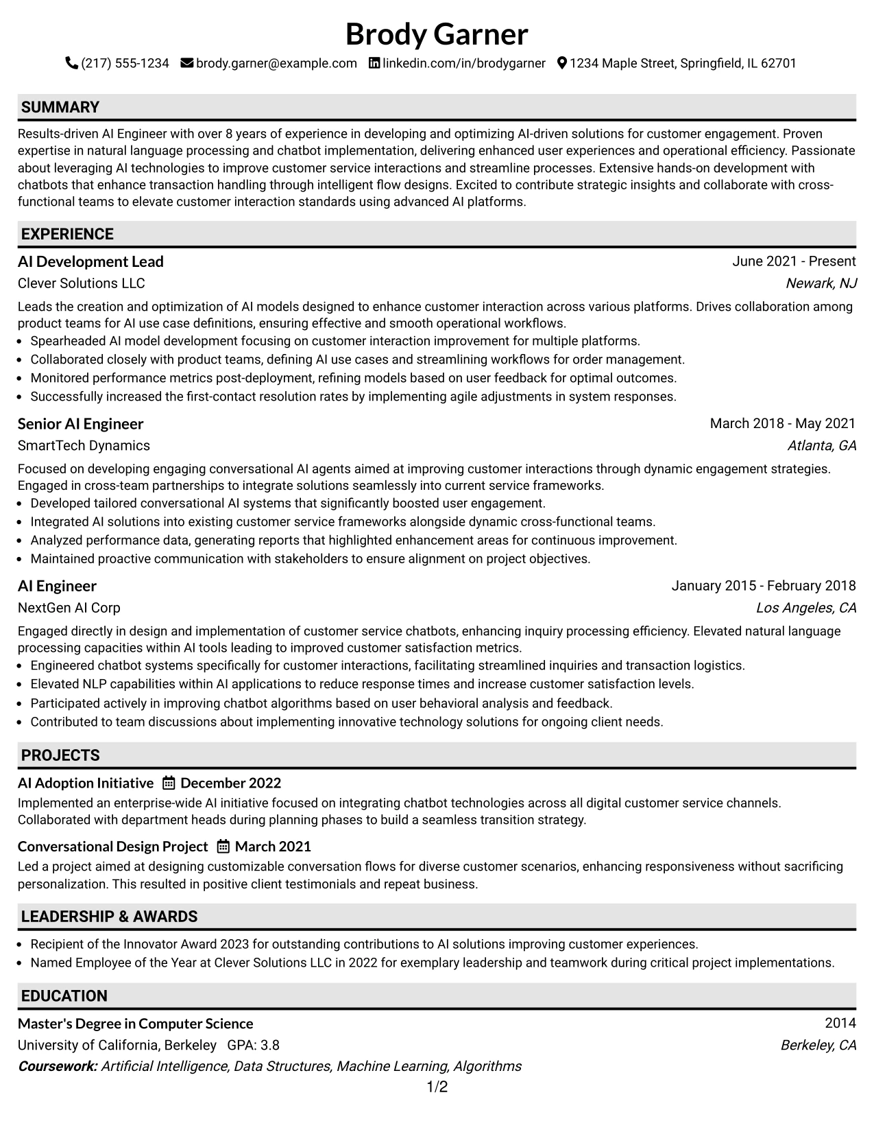 Resume Example Page 1