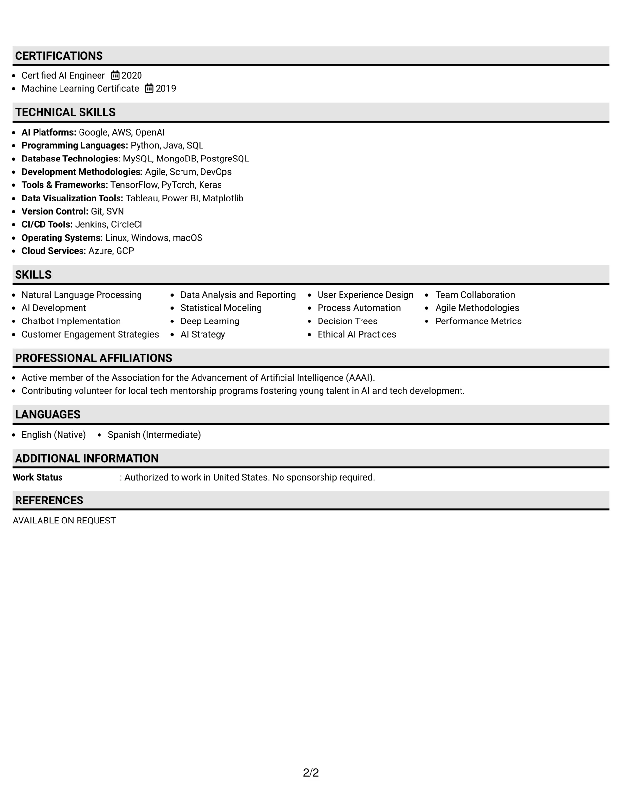 Resume Example Page 2