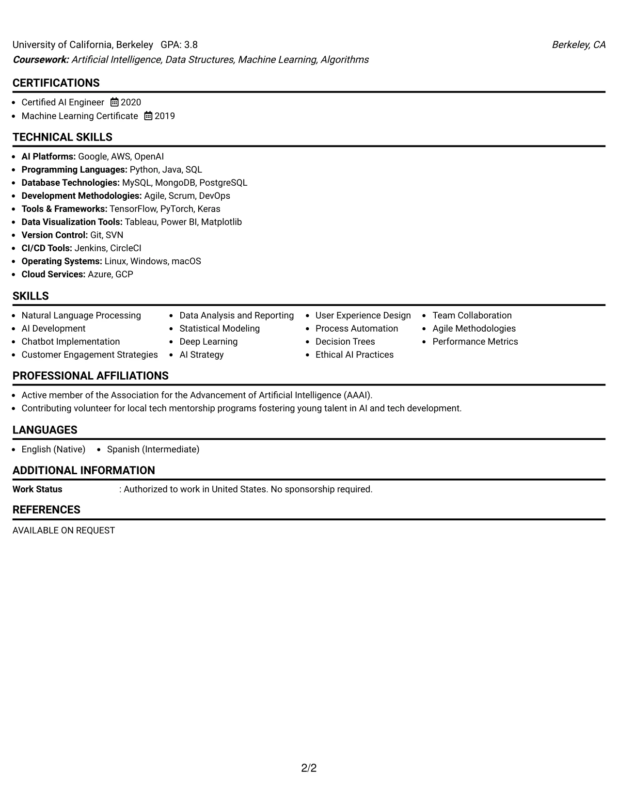 Resume Example Page 2