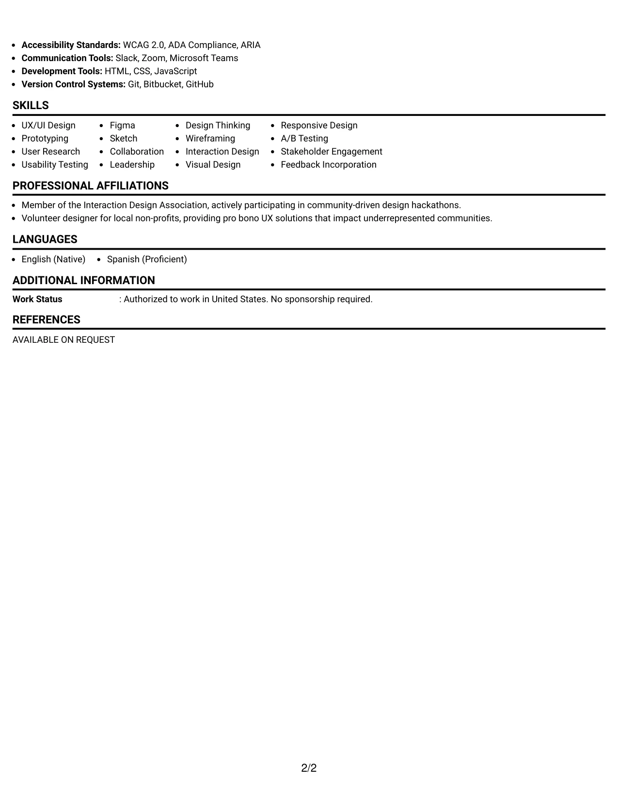 Resume Example Page 2