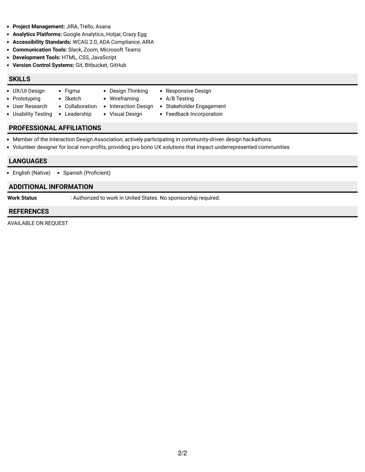 Resume Example Page 2