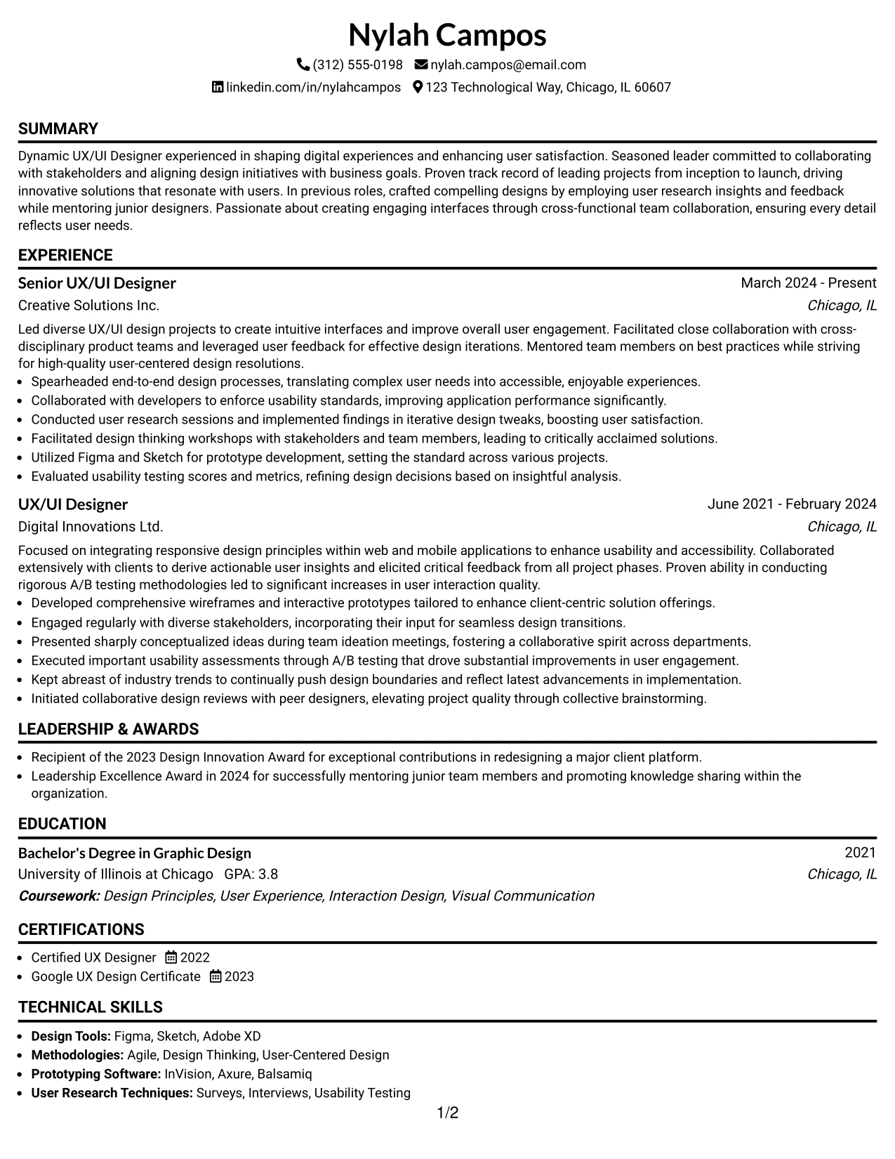 Resume Example Page 1