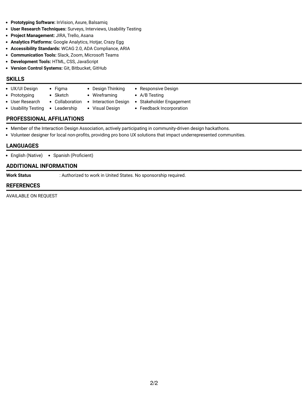 Resume Example Page 2