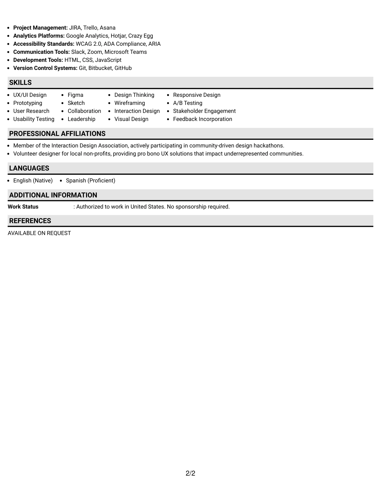 Resume Example Page 2