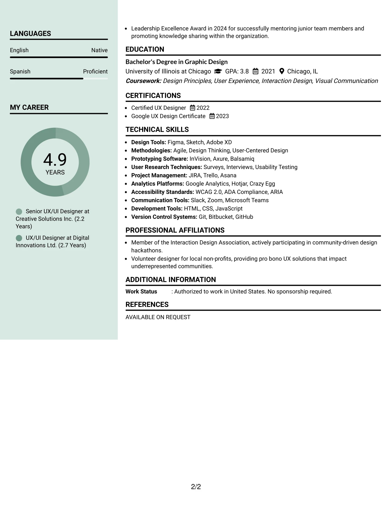 Resume Example Page 2