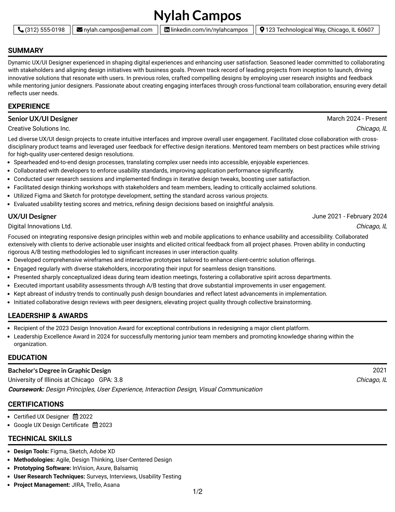 Resume Example Page 1