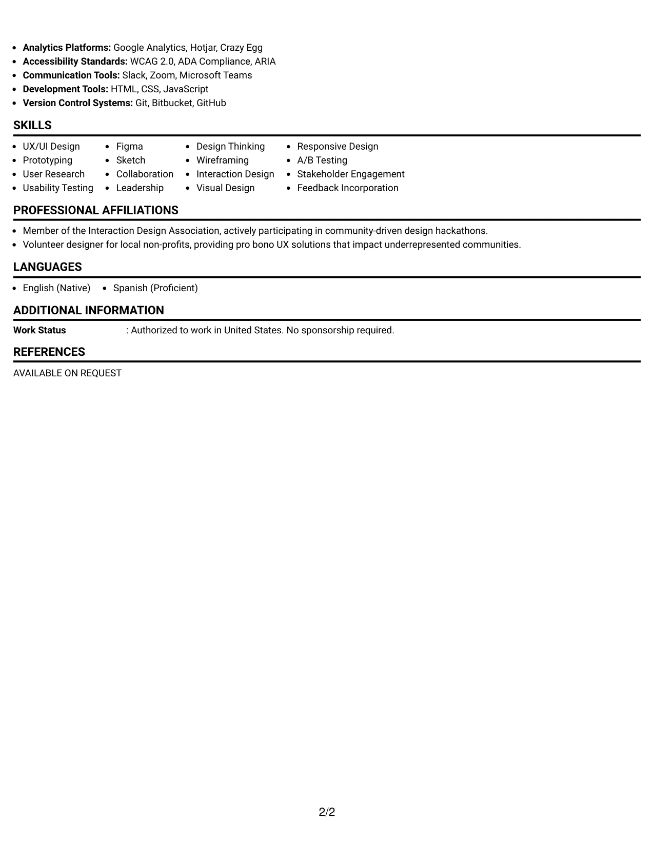 Resume Example Page 2