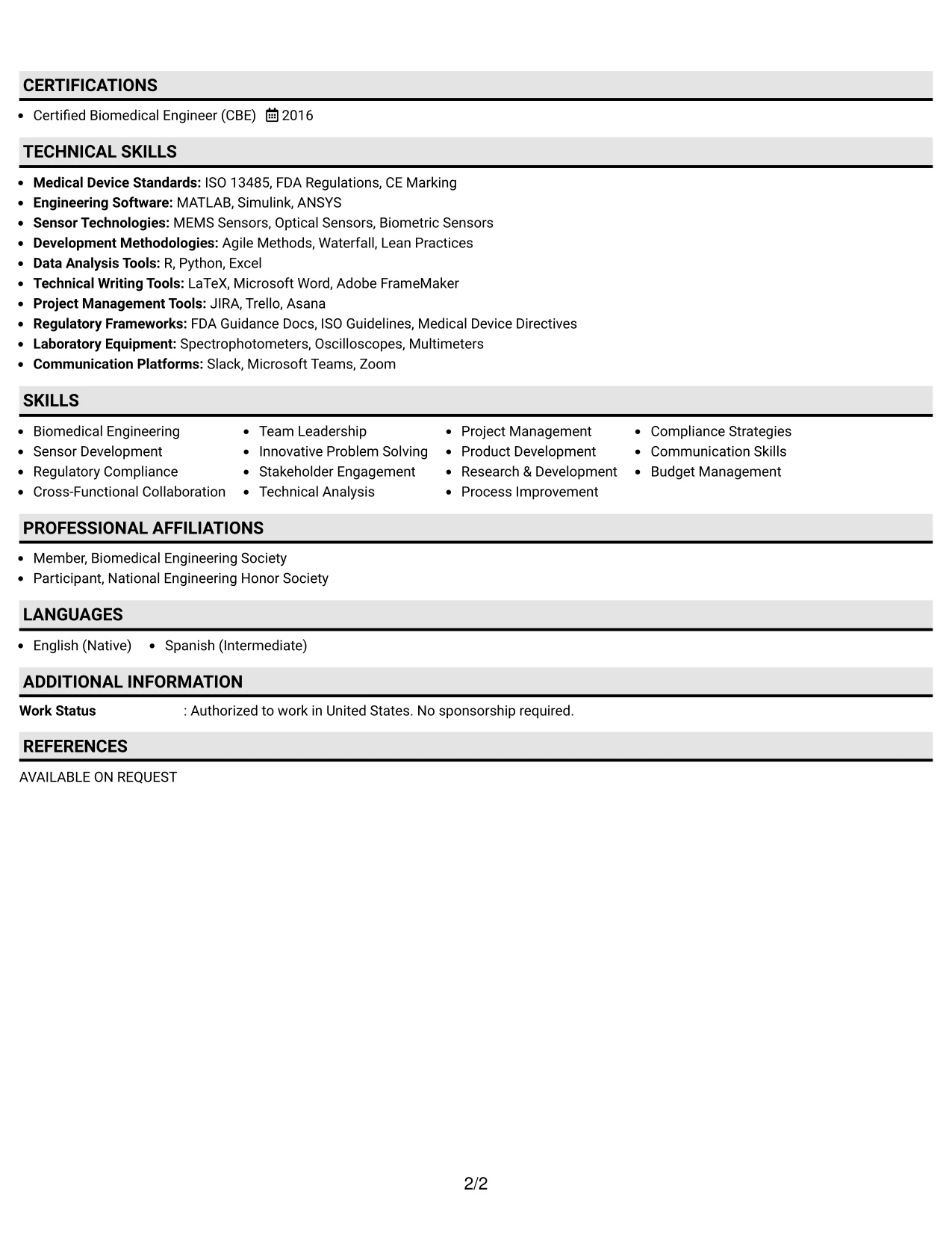 Resume Example Page 2
