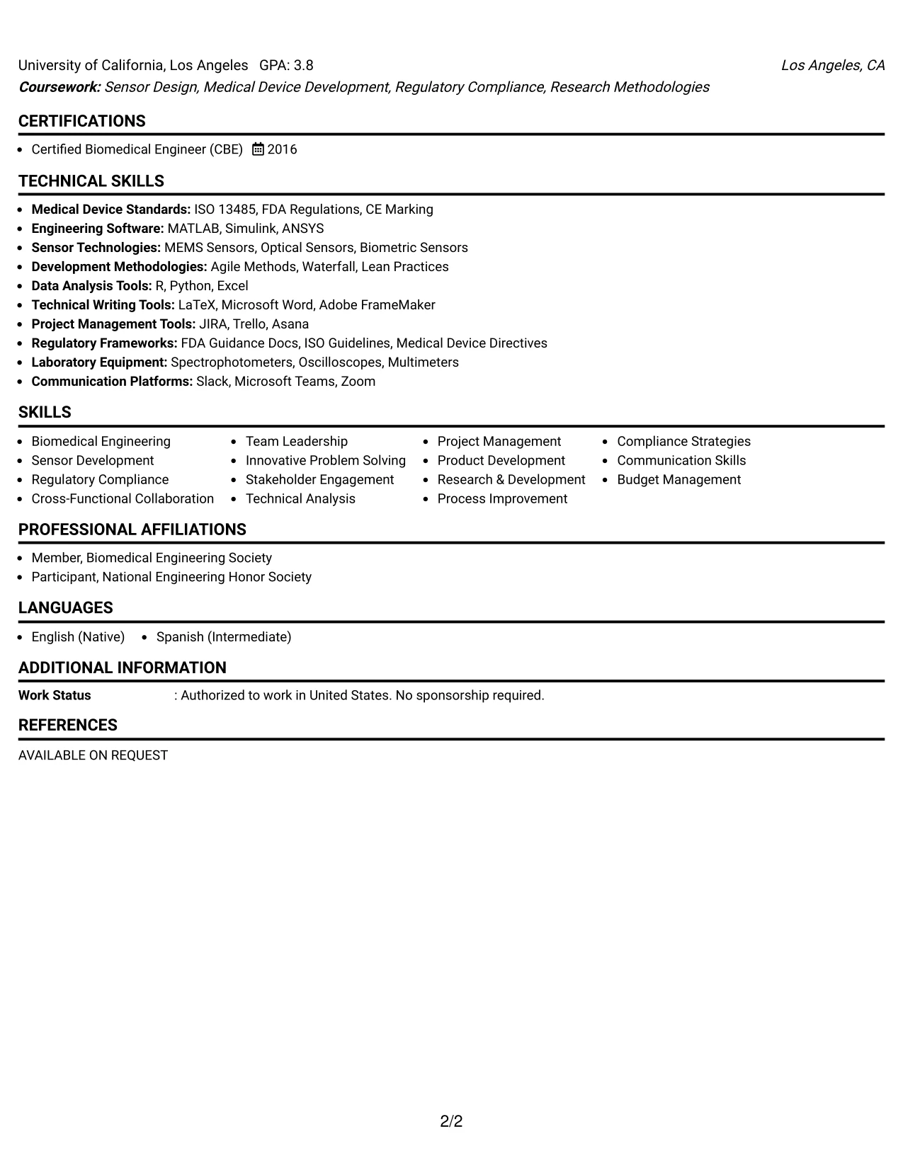 Resume Example Page 2