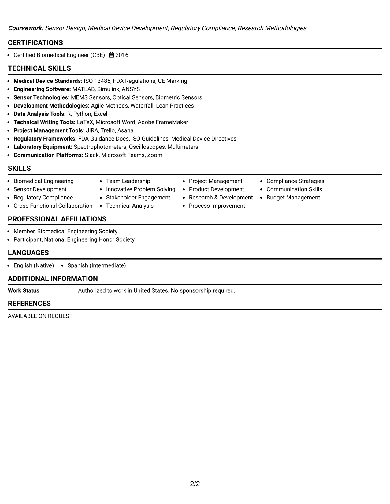 Resume Example Page 2