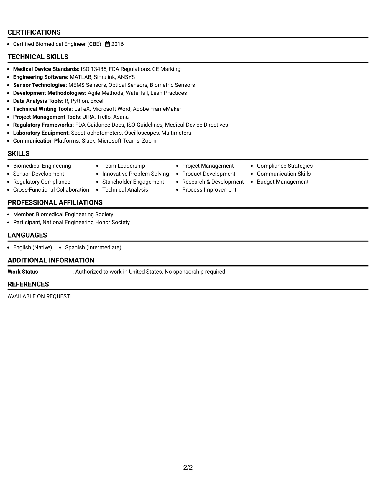 Resume Example Page 2