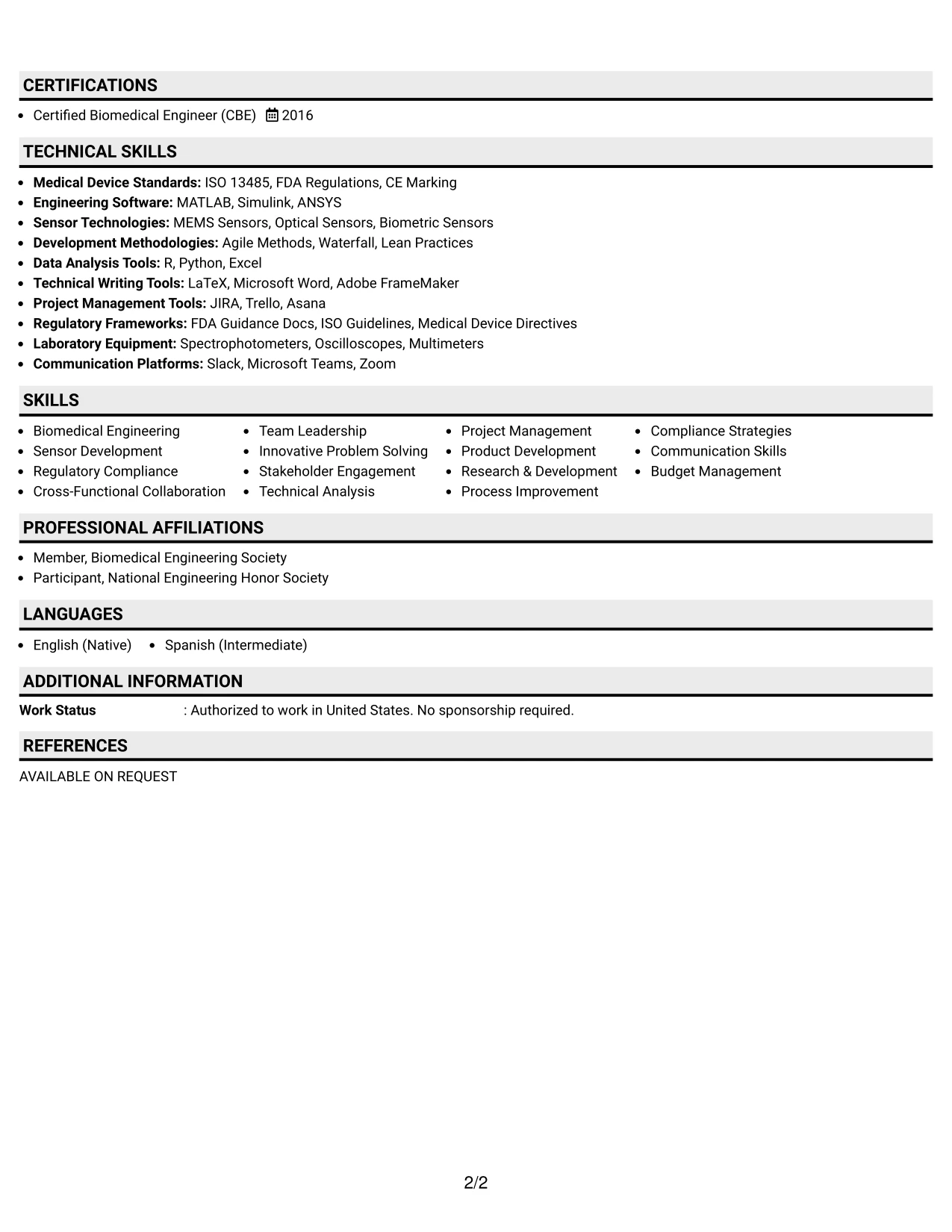 Resume Example Page 2