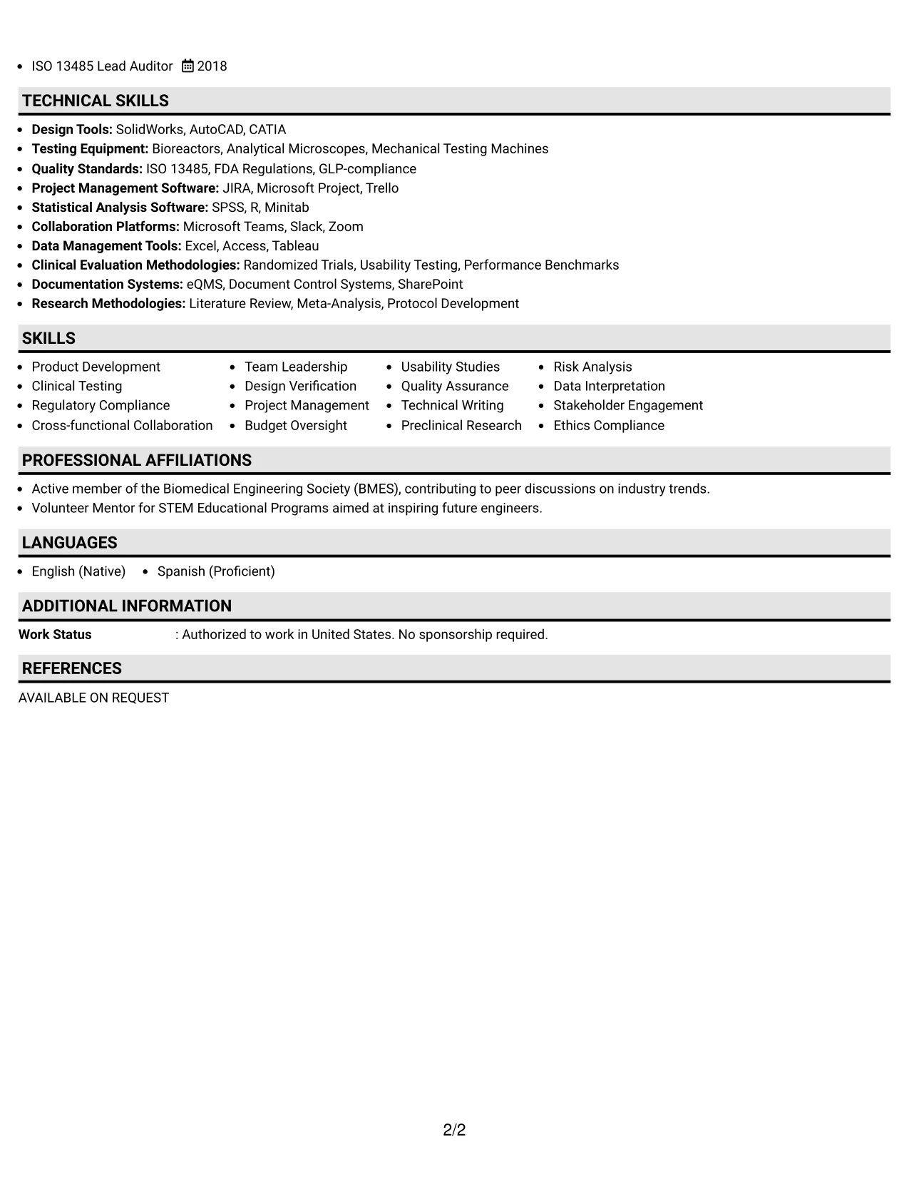 Resume Example Page 2